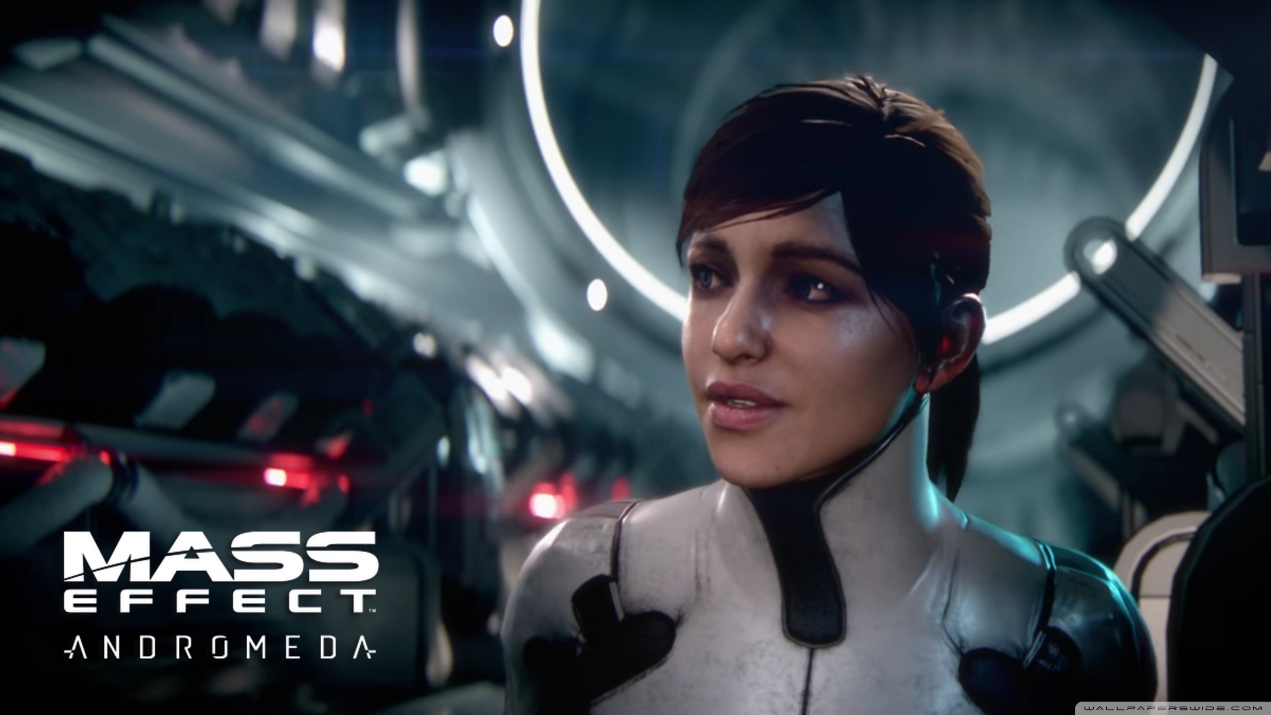 Sara Ryder, Mass Effect: Andromeda, Primo piano, Astronave, Logo, sfondo 16:9 2K