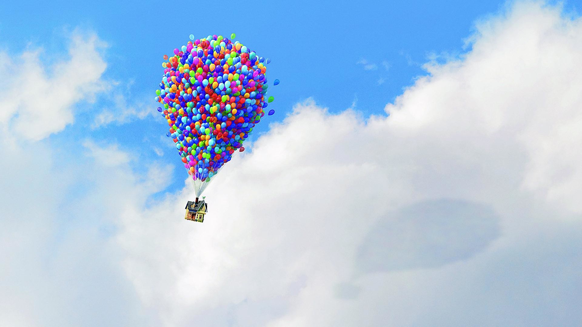 Up, Casa volante, Palloncini, Pixar, Nuvole, Full HD, wallpaper per computer