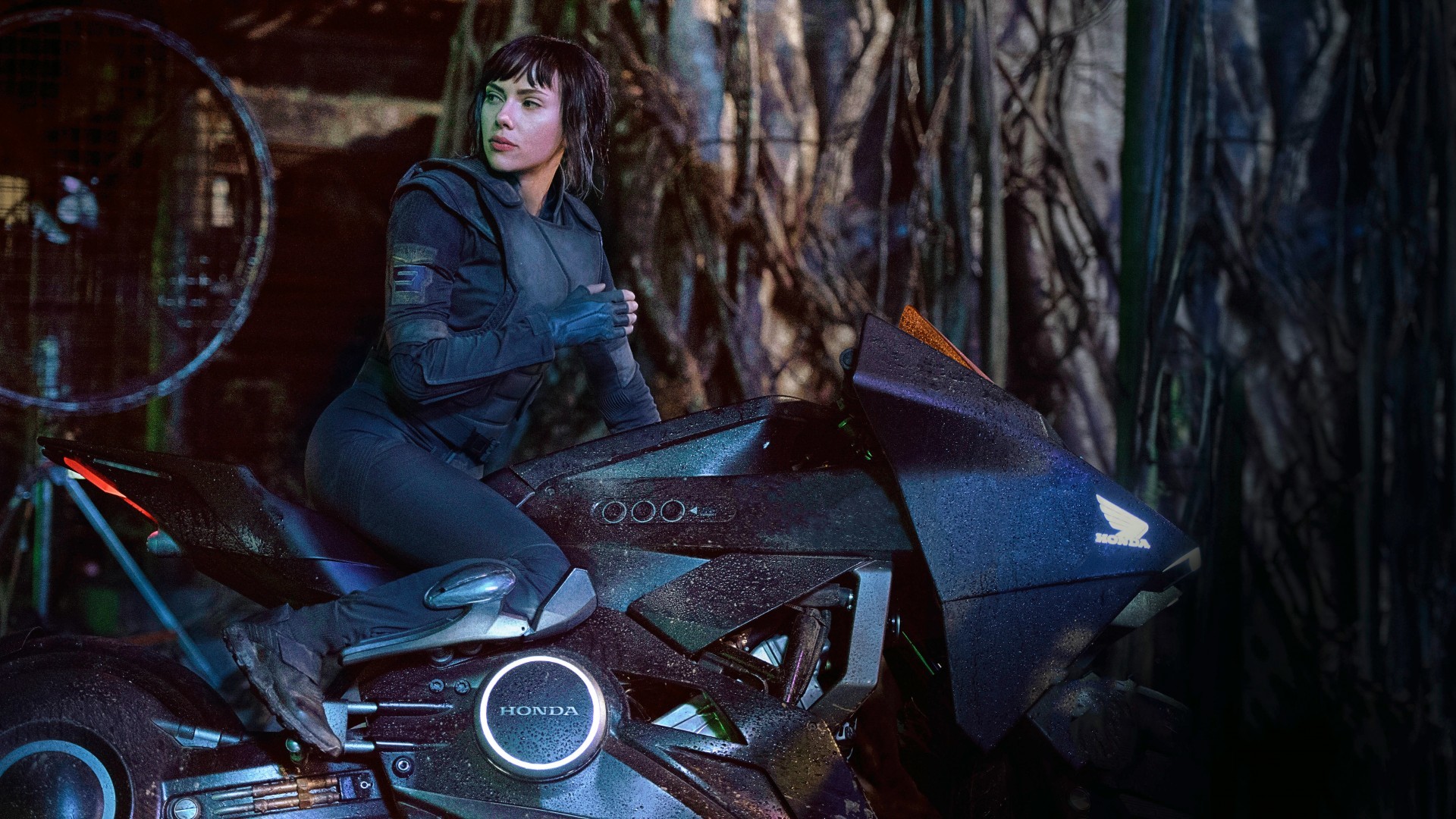 Scarlett Johansson, Maggiore Mira Killian, Ghost in the Shell (2017), Motocicletta, sfondo desktop