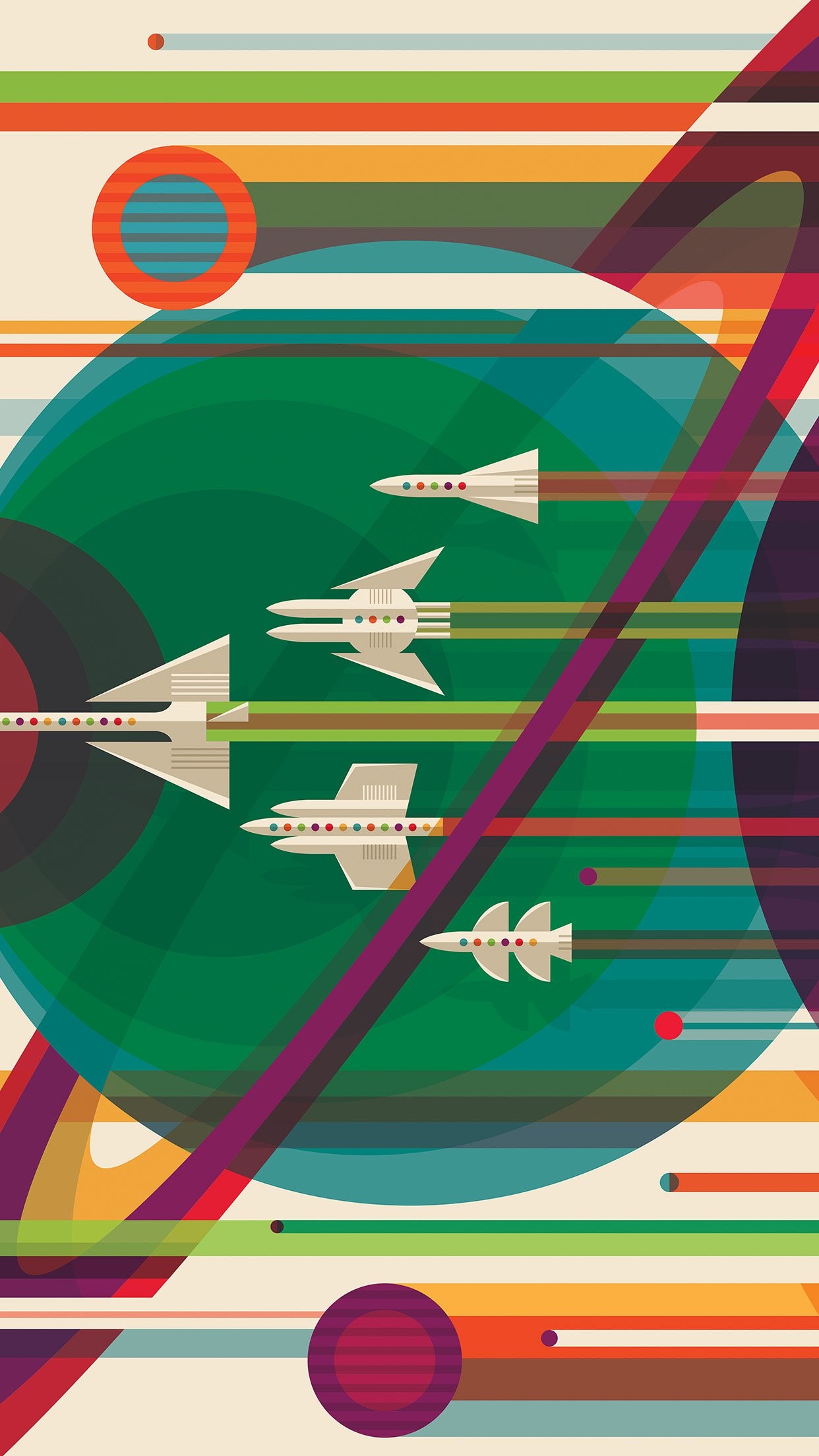 NASA, Poster retrò, Astronavi, Illustrazione, sfondo smartphone