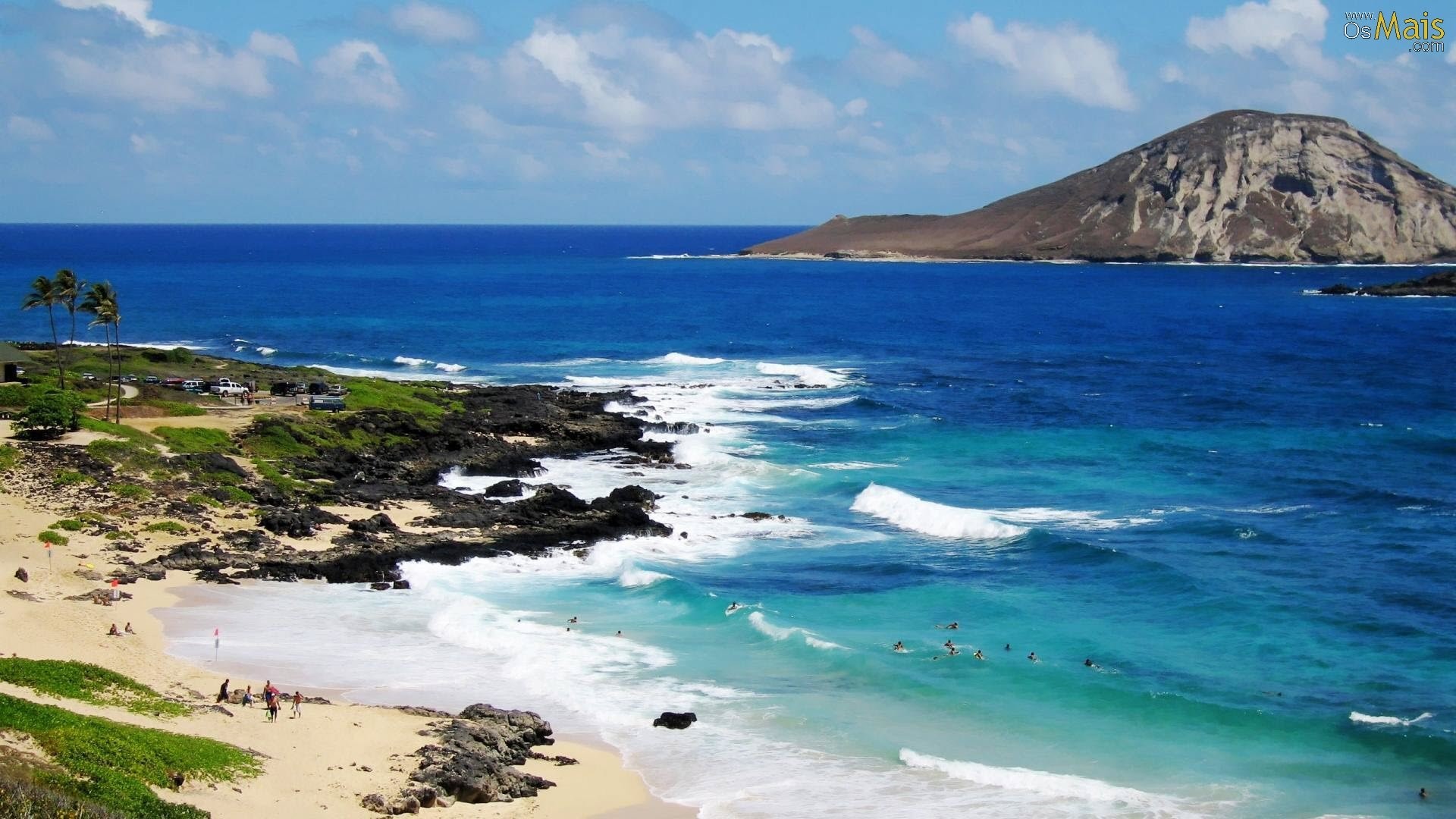 Makapuu Point, Isola dei Conigli, Oahu, Hawaii, Costa rocciosa, Oceano, sfondo desktop Full HD