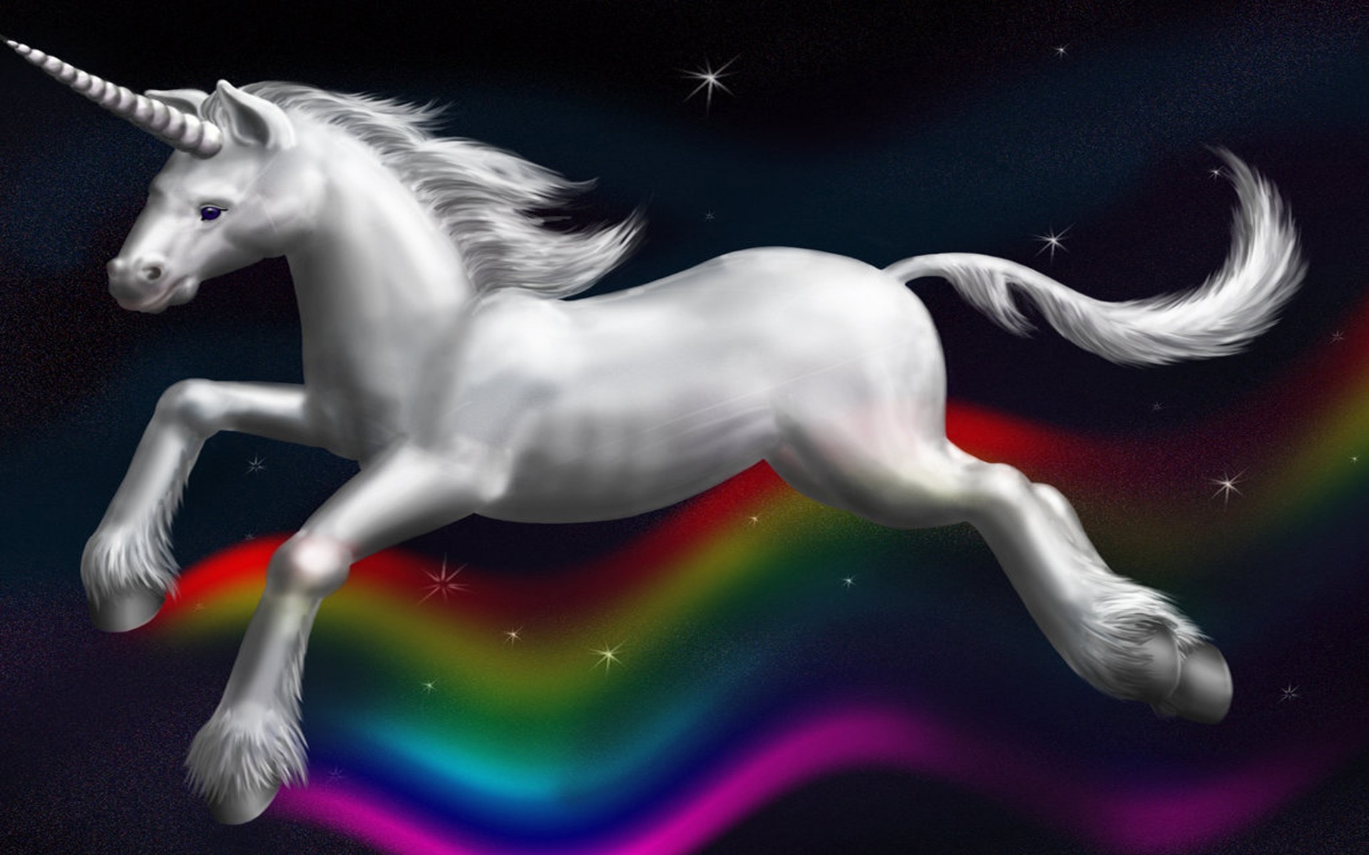 Unicorno, Fantasy, Arcobaleno, Galoppo, Sfondo scuro, 16:10 Full HD, wallpaper widescreen