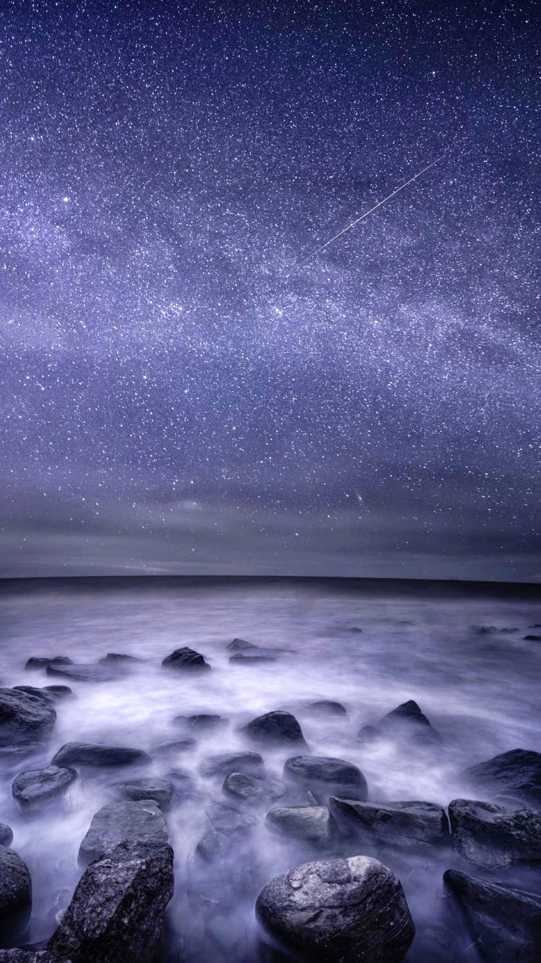 Mare, Rocce, Lunga esposizione, Cielo stellato, sfondo schermata di blocco iPhone