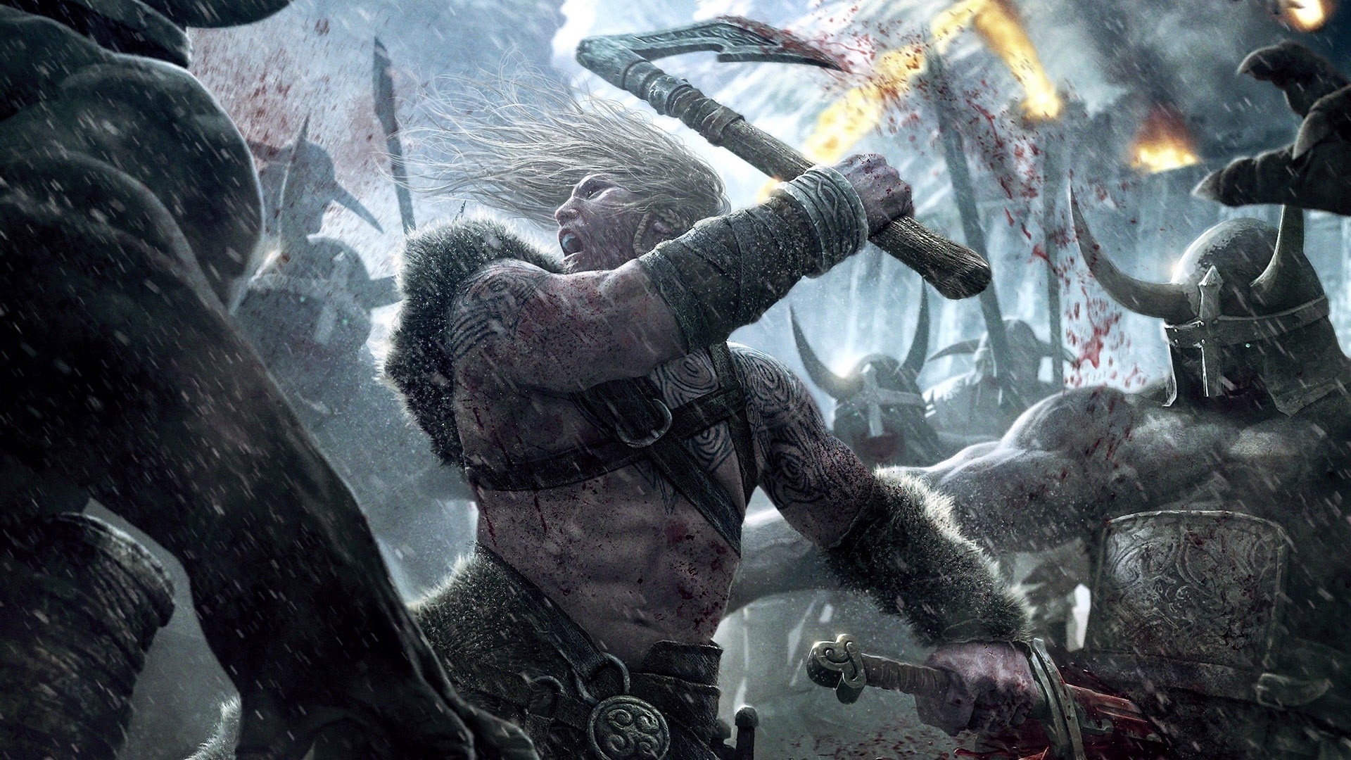Guerriero vichingo, Battaglia, Ascia, Arte fantasy, 1920x1080, immagine di sfondo