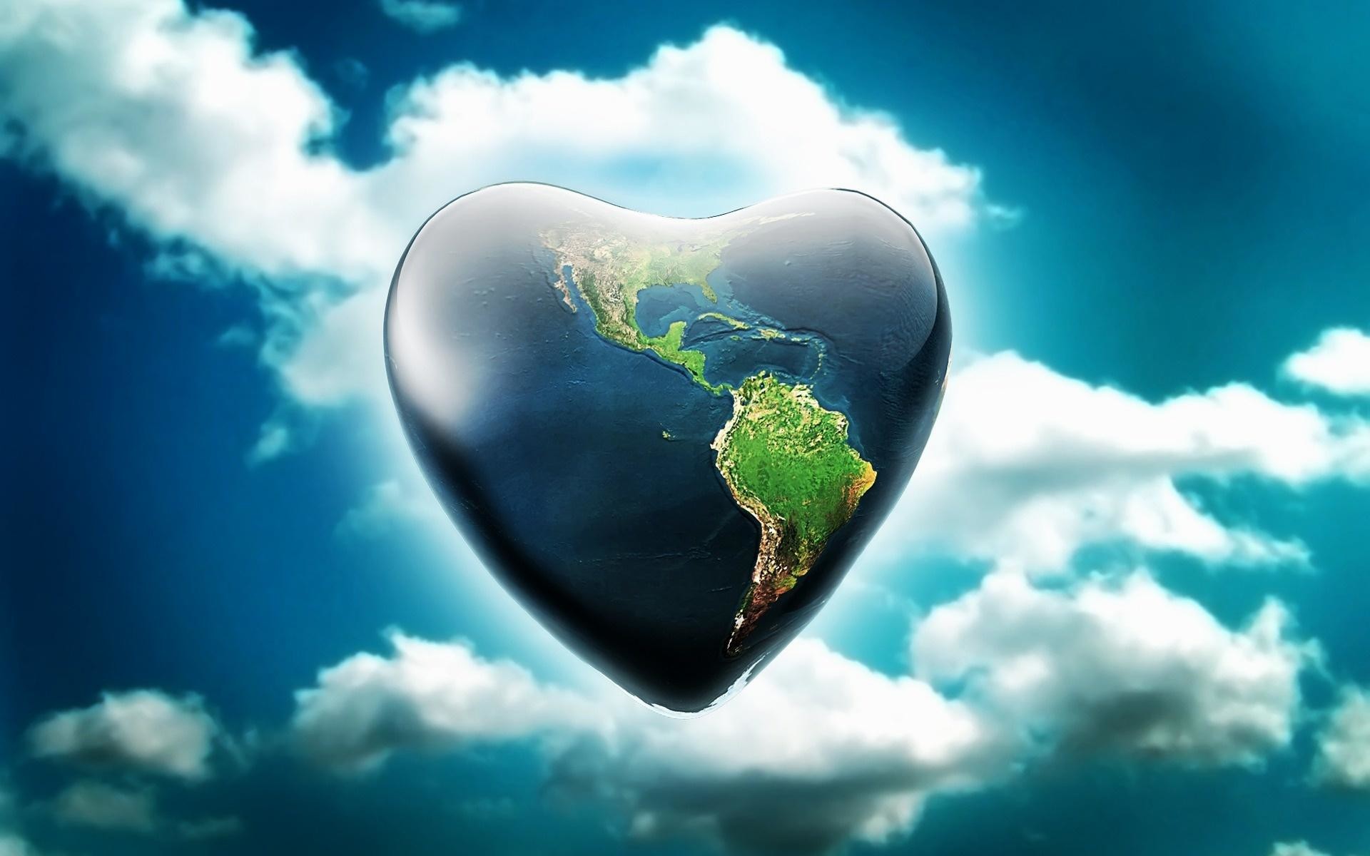 Terra a forma di cuore, Cuore, Nuvole, Arte digitale, 16:10 Full HD, sfondo widescreen