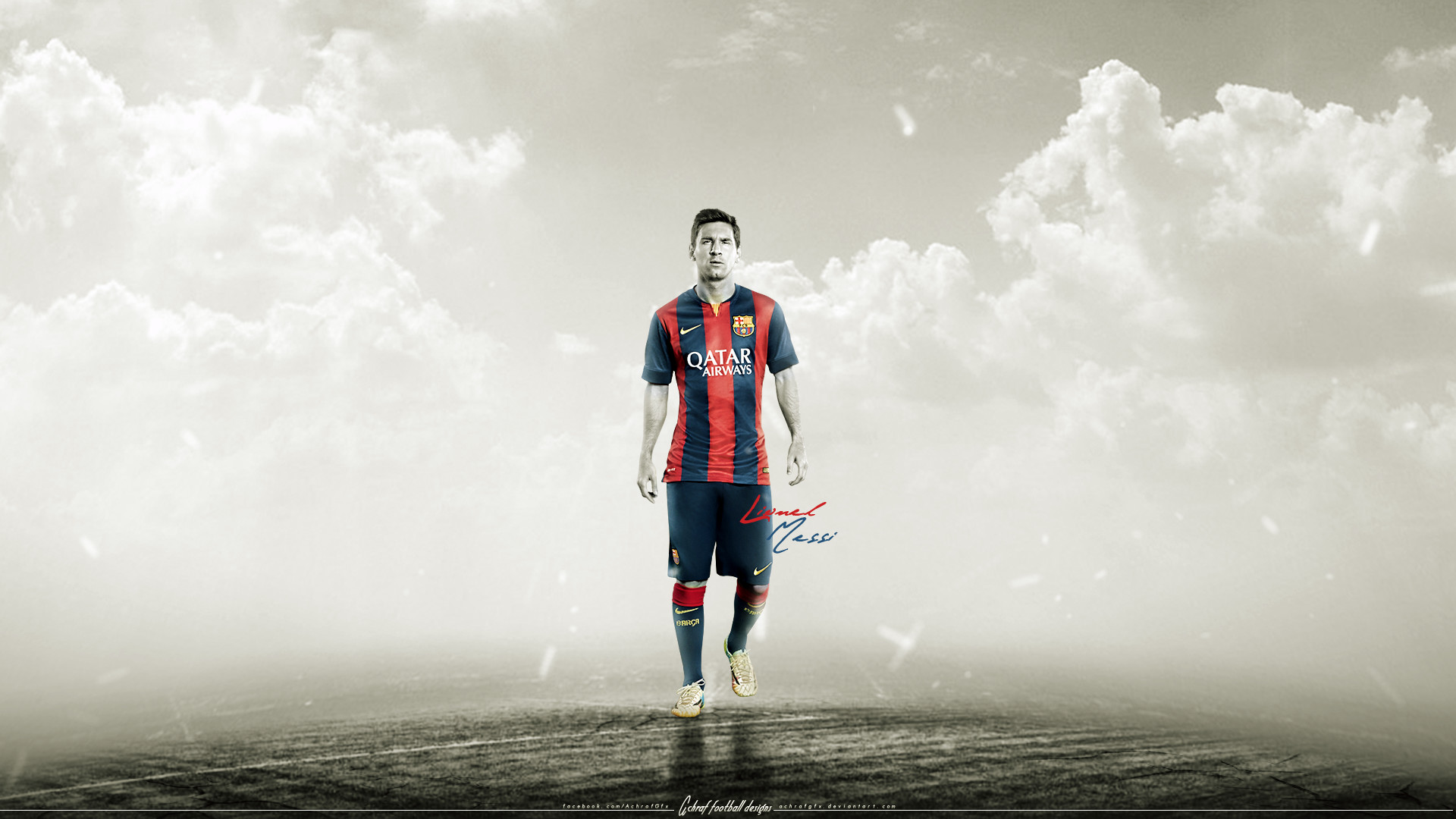 Lionel Messi, FC Barcelona, Nuvole, Nebbia, 1920x1080, immagine di sfondo