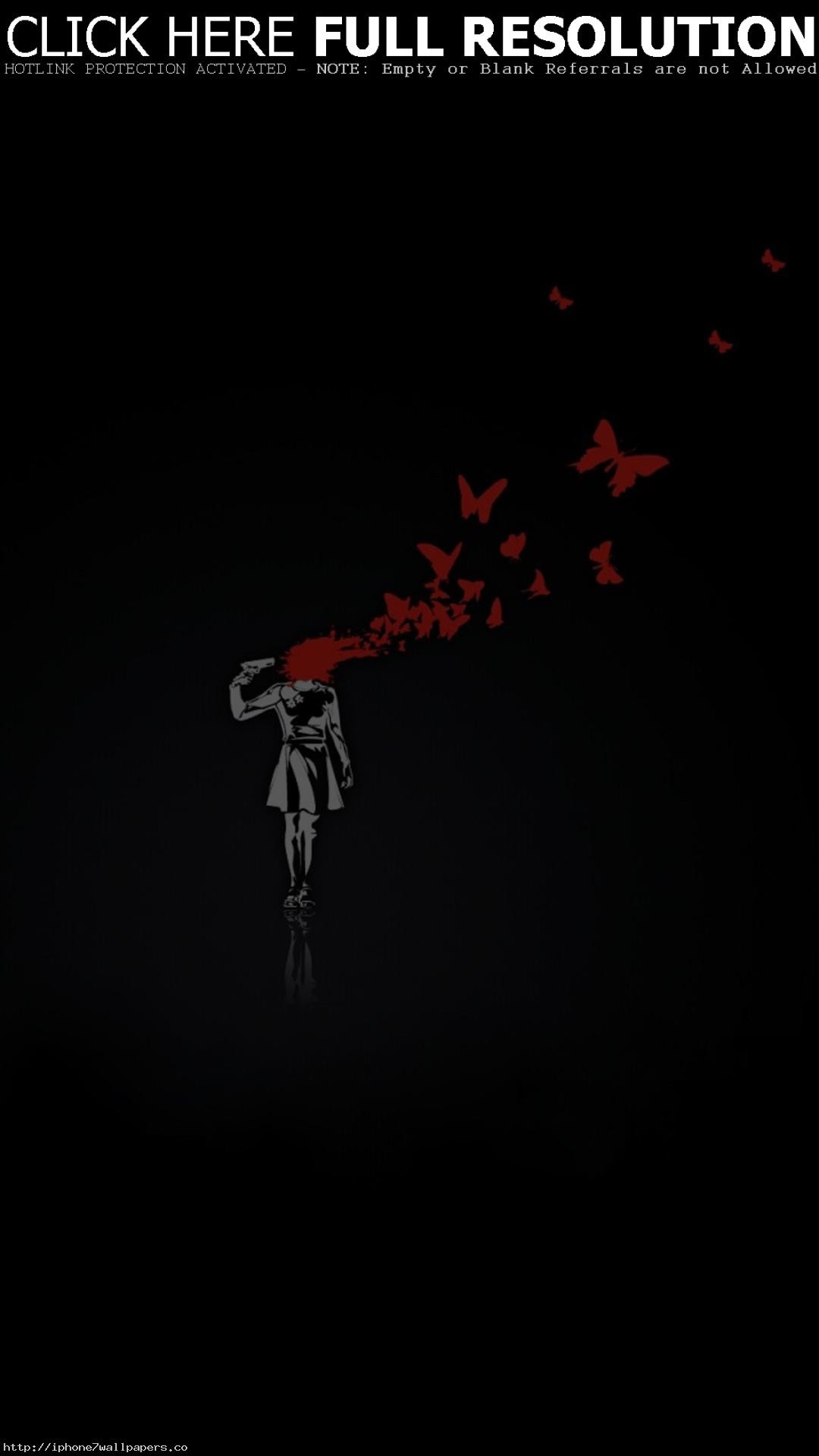 Farfalle rosse, Silhouette, Minimalista, Sfondo nero, Full HD, schermata di blocco Android