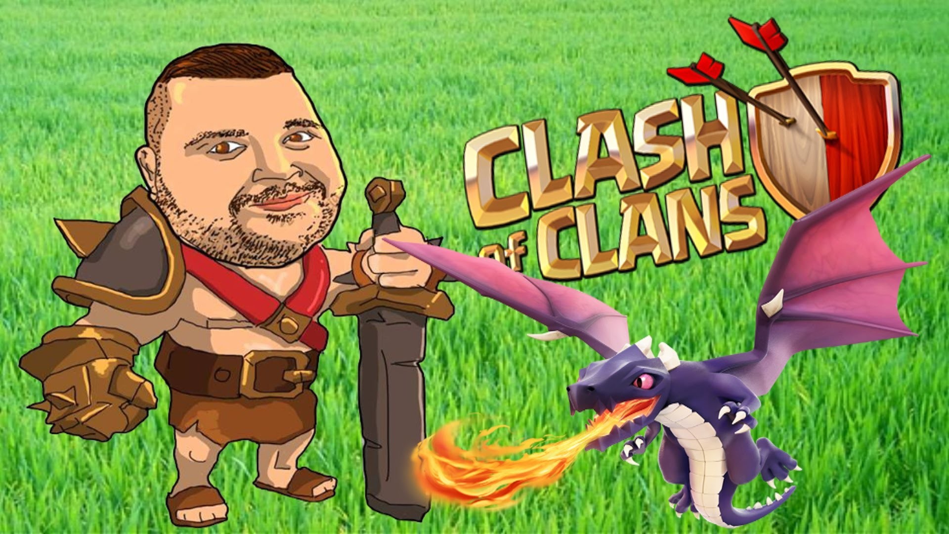 Clash of Clans, Drago, Caricatura, Spada, Logo, Prato, Full HD, sfondo per portatile