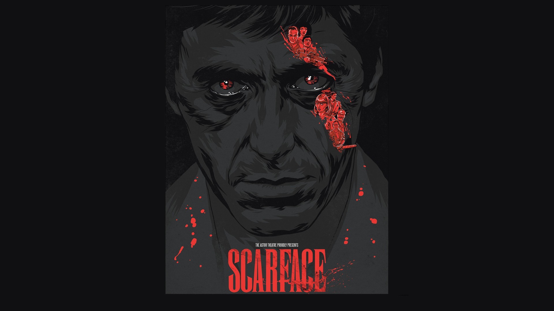 Tony Montana, Scarface, Locandina, Illustrazione, Sangue, Full HD, wallpaper per portatile