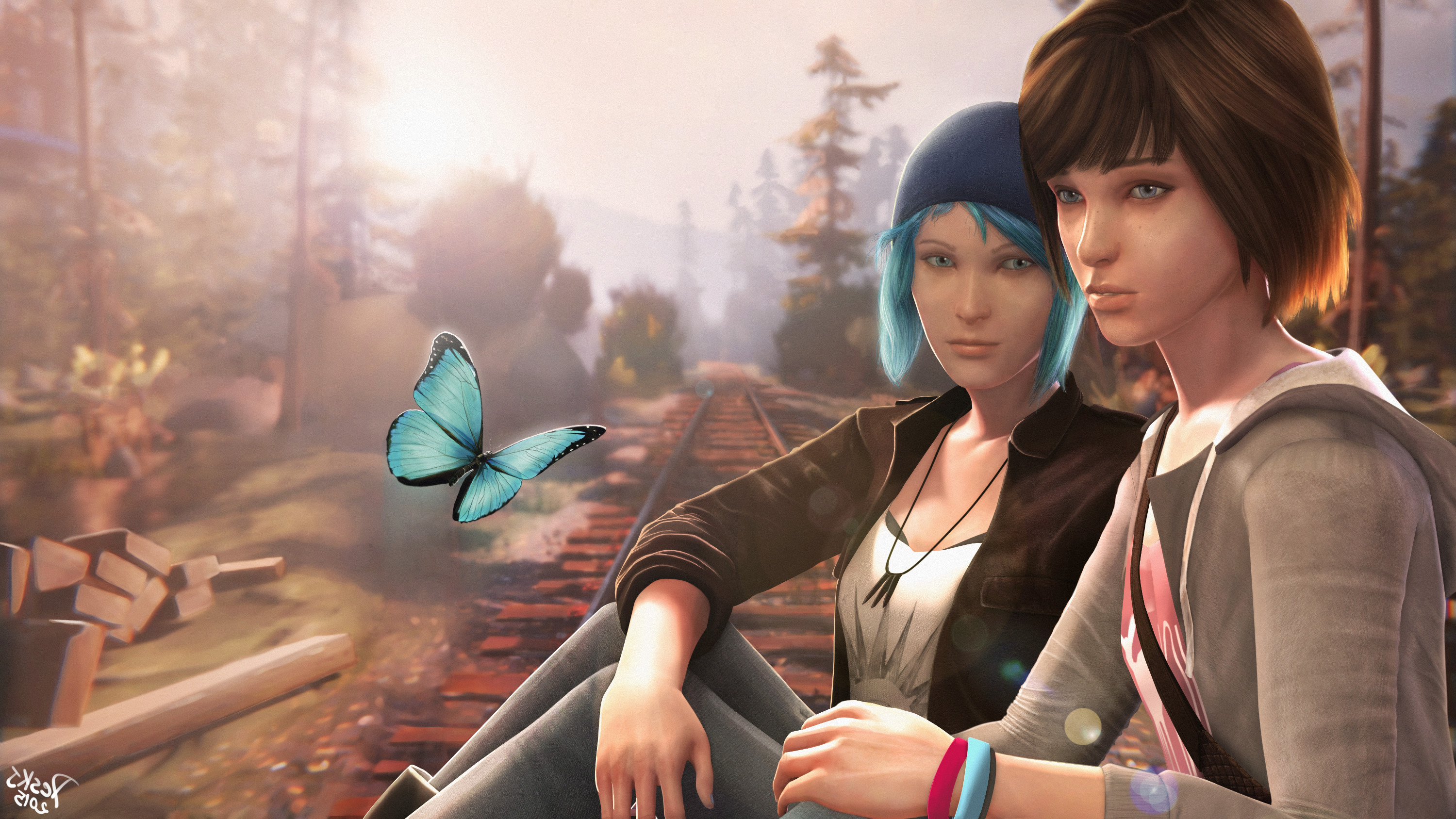 Chloe Price, Max Caulfield, Life is Strange, Farfalla blu, Binari, sfondo 16:9 2K