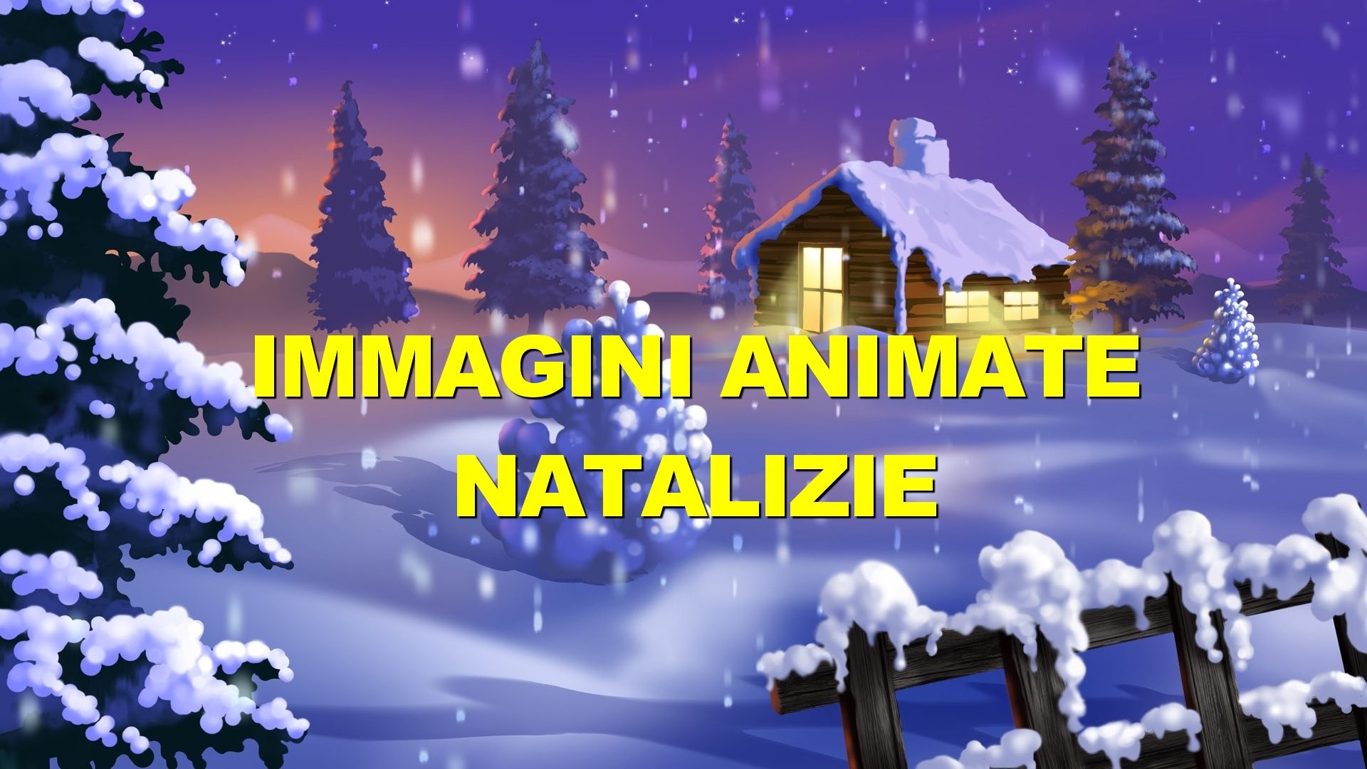 Immagini animate natalizie, Baita, Neve, Abeti, Natale, Notte, Full HD, sfondo per PC