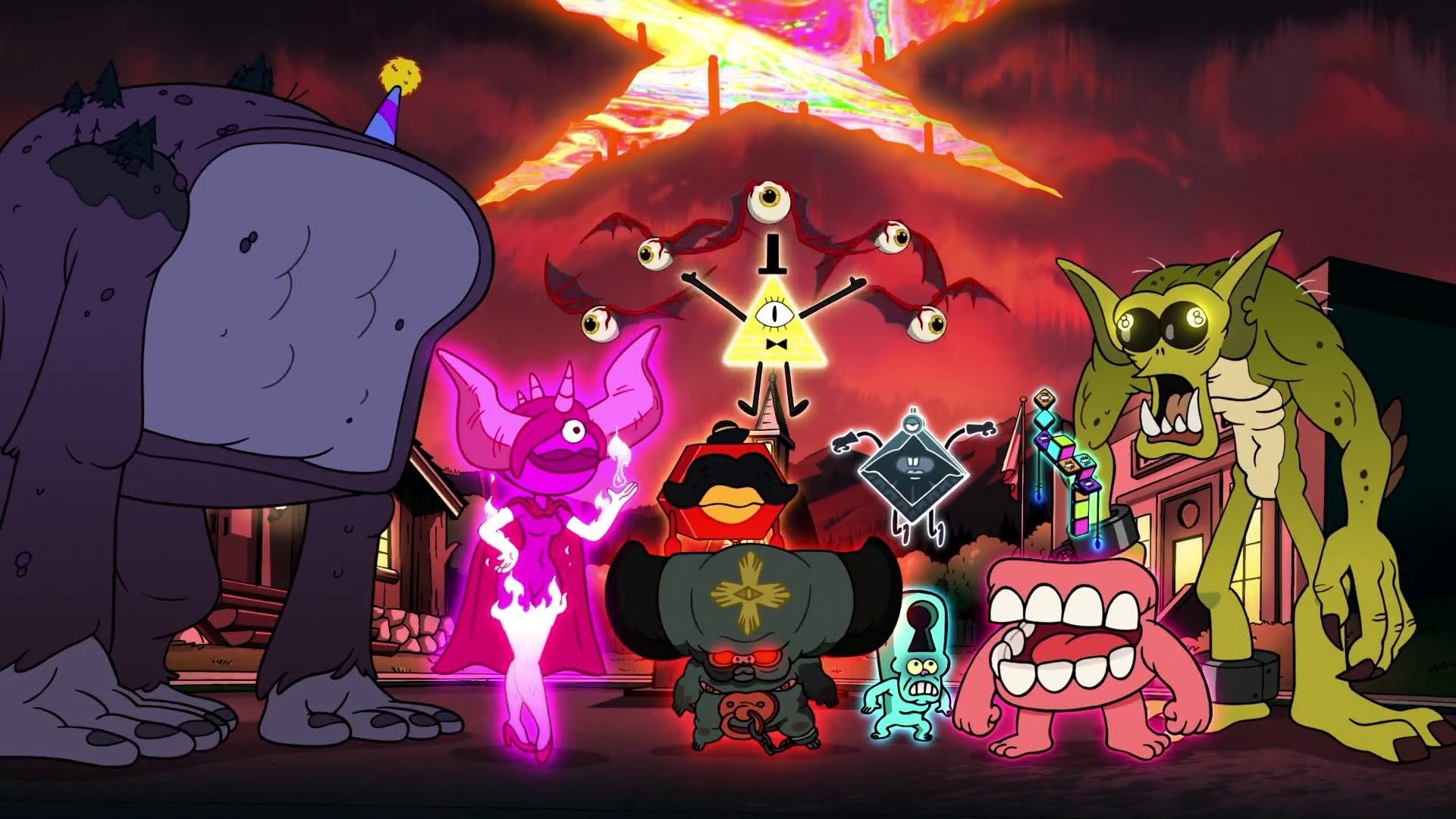 Weirdmageddon, Bill Cipher, Gravity Falls, Mostri, Rosso, 1920x1080, sfondo per PC