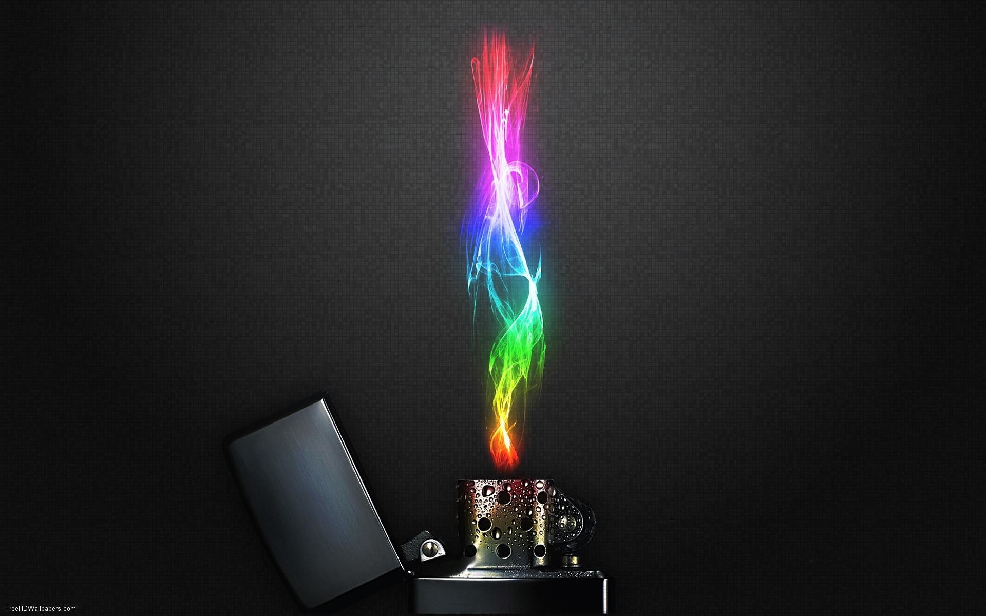 Accendino, Fiamma arcobaleno, Fumo, Sfondo scuro, 16:10 Full HD, wallpaper widescreen