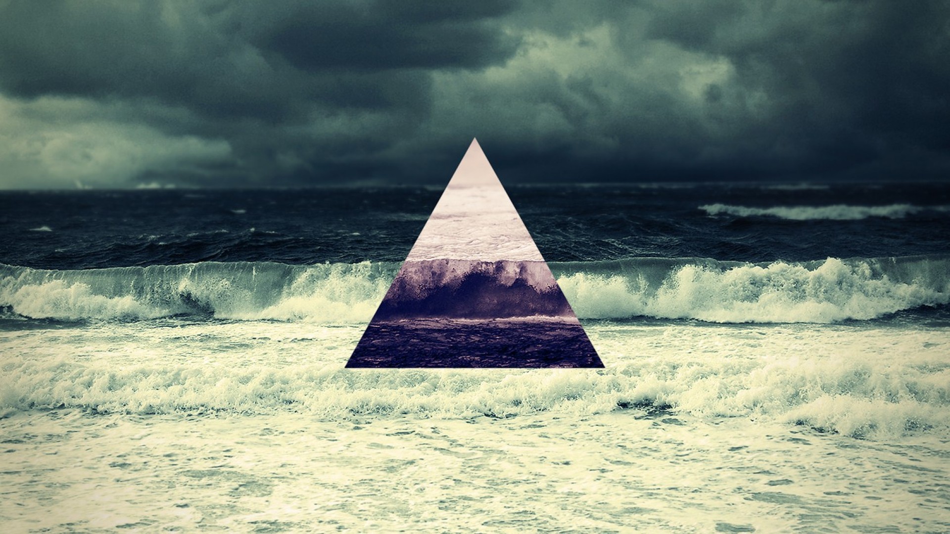 Triangolo, Mare in tempesta, Onde, Full HD, sfondo desktop