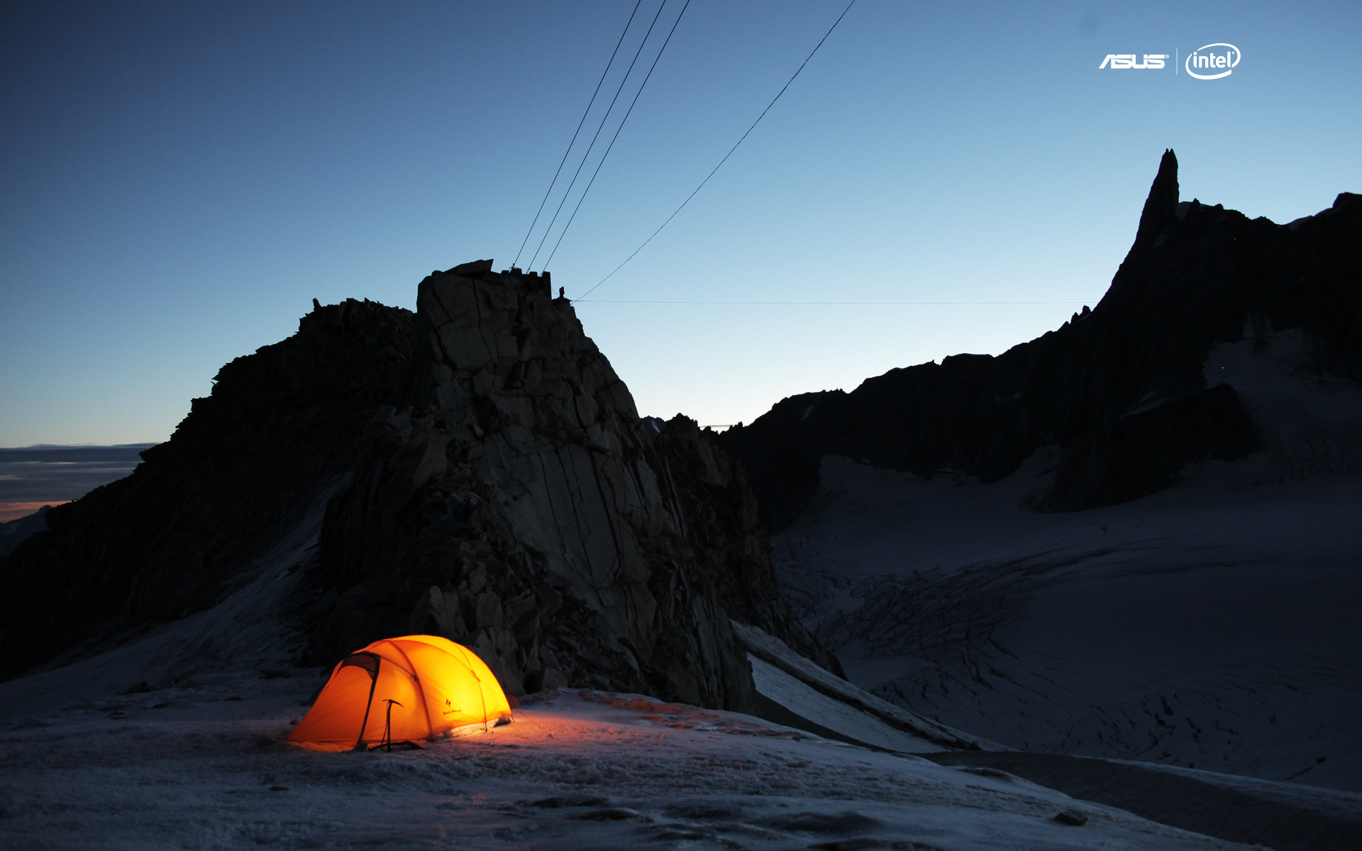 Asus, Intel, Tenda, Montagna, Notte, Neve, 1920x1200, sfondo per PC