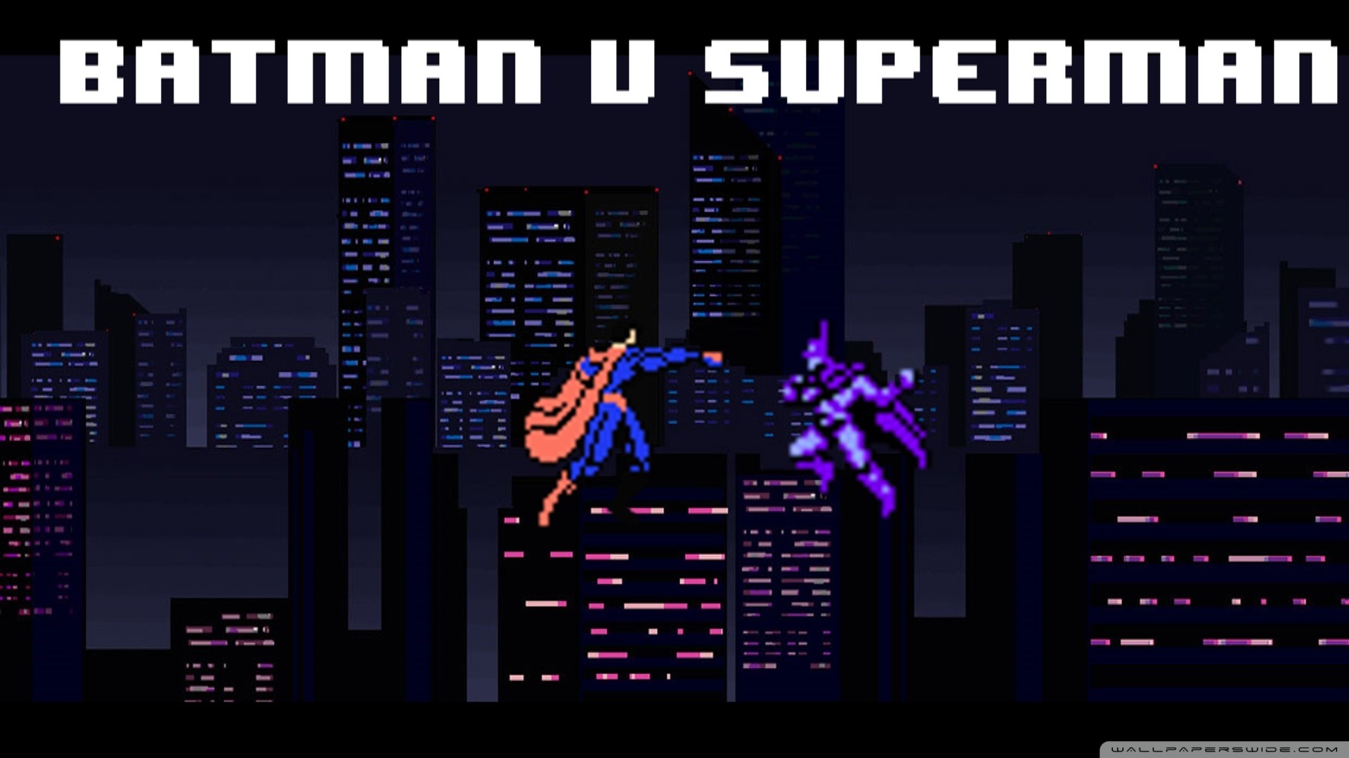 Batman v Superman, Batman, Superman, Pixel art, Città notturna, Full HD 1080p, sfondo desktop
