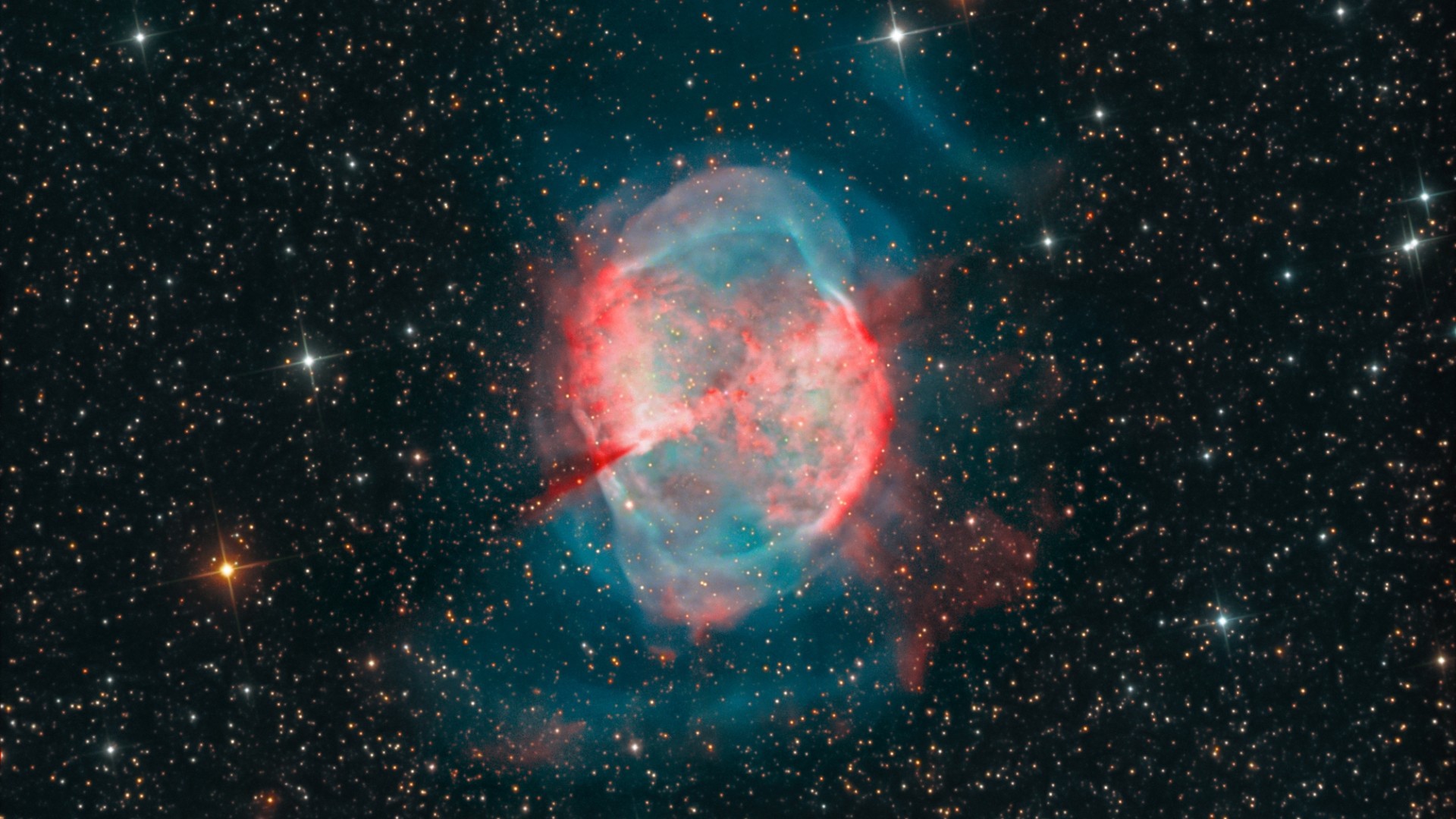 Nebulosa Manubrio, M27, Nebulosa planetaria, Stelle, 16:9 Full HD, sfondo widescreen