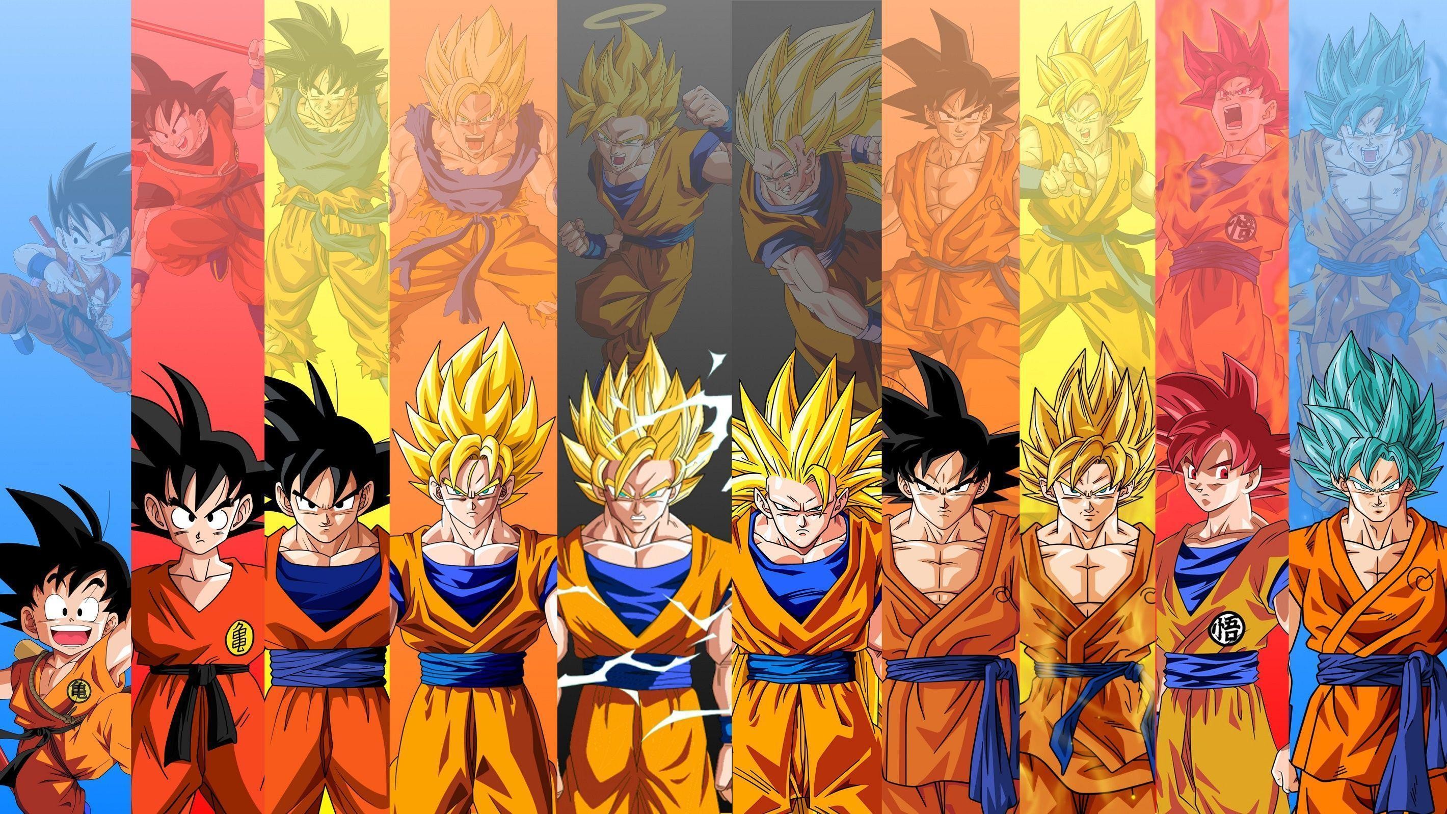 Goku, Trasformazioni di Goku, Dragon Ball Super, Collage, 2K, sfondo per PC e portatile