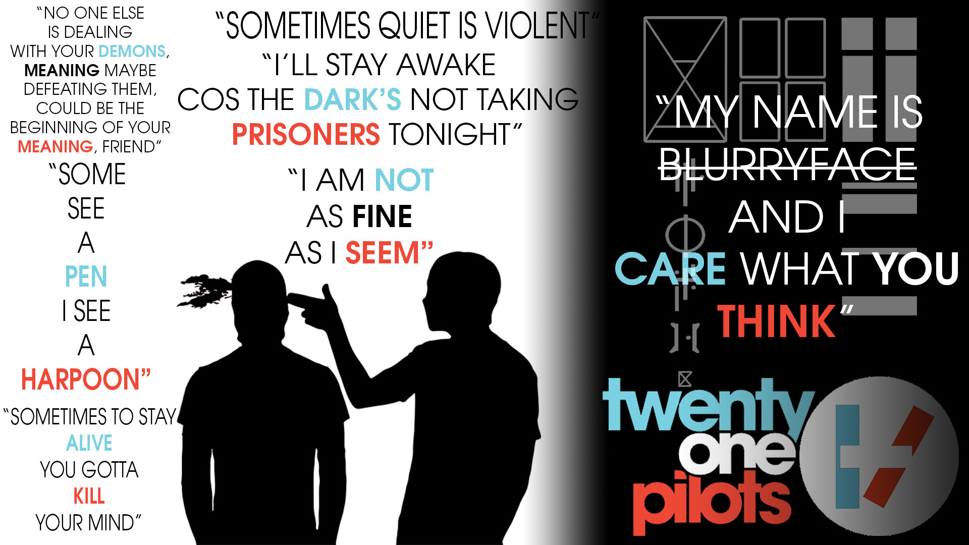 Twenty One Pilots, Blurryface, Citazioni, Silhouette, 1920x1080, sfondo per PC