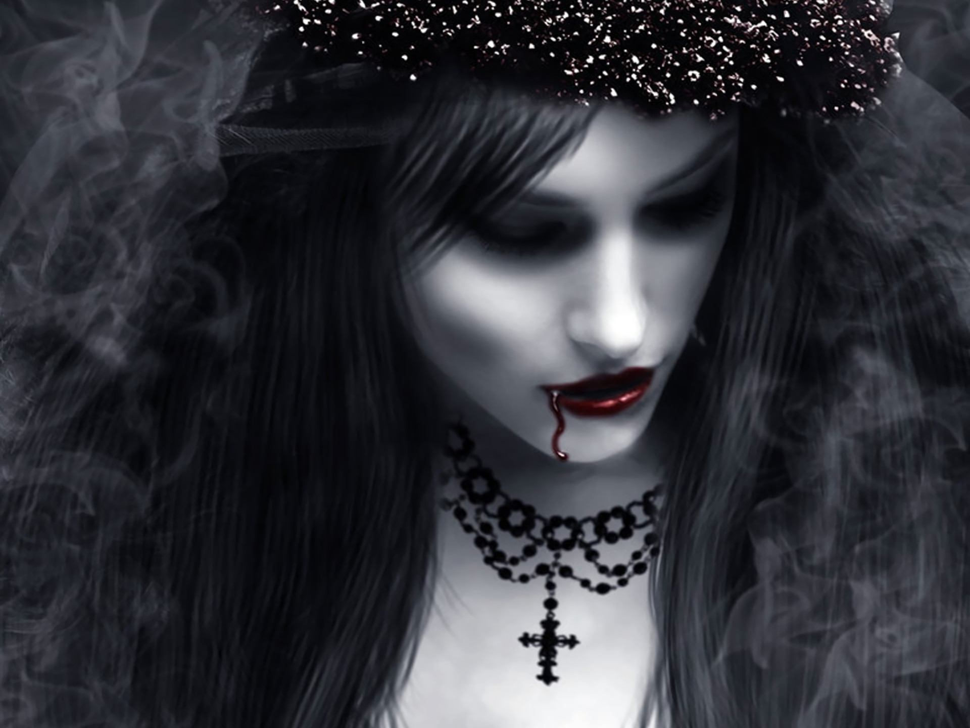 Vampira, Sangue, Croce, Ritratto, Full HD, schermata di blocco iPad