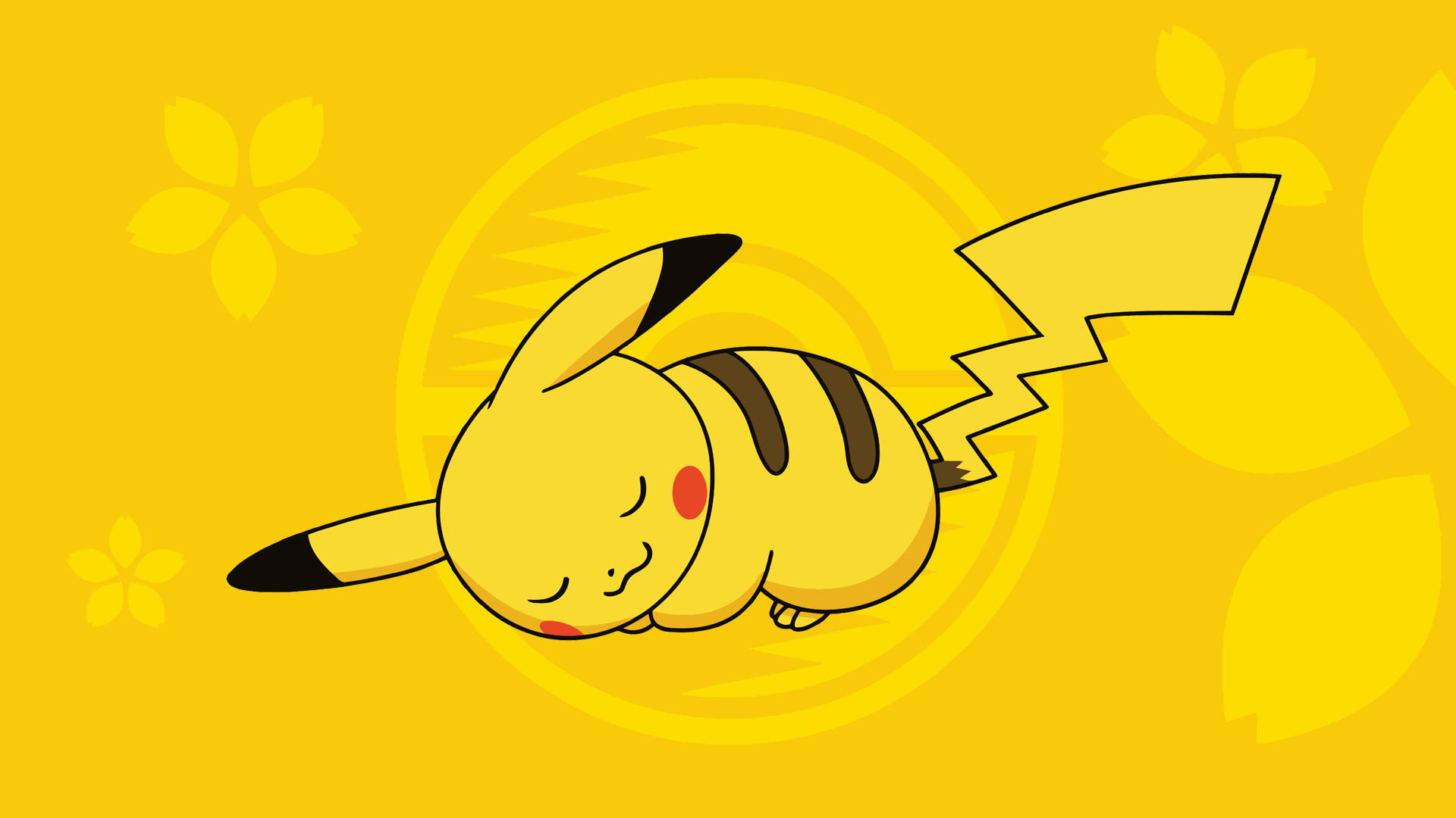 Pikachu, Pokémon, Sonno, Fiori, Giallo, 1920x1080, sfondo per PC