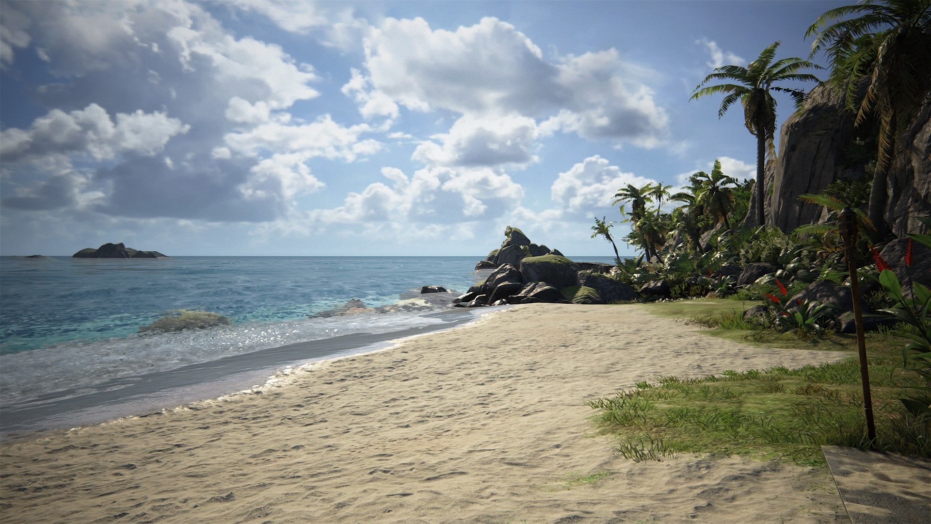 Uncharted 4, Spiaggia, Palme, Mare, 1920x1080, immagine di sfondo
