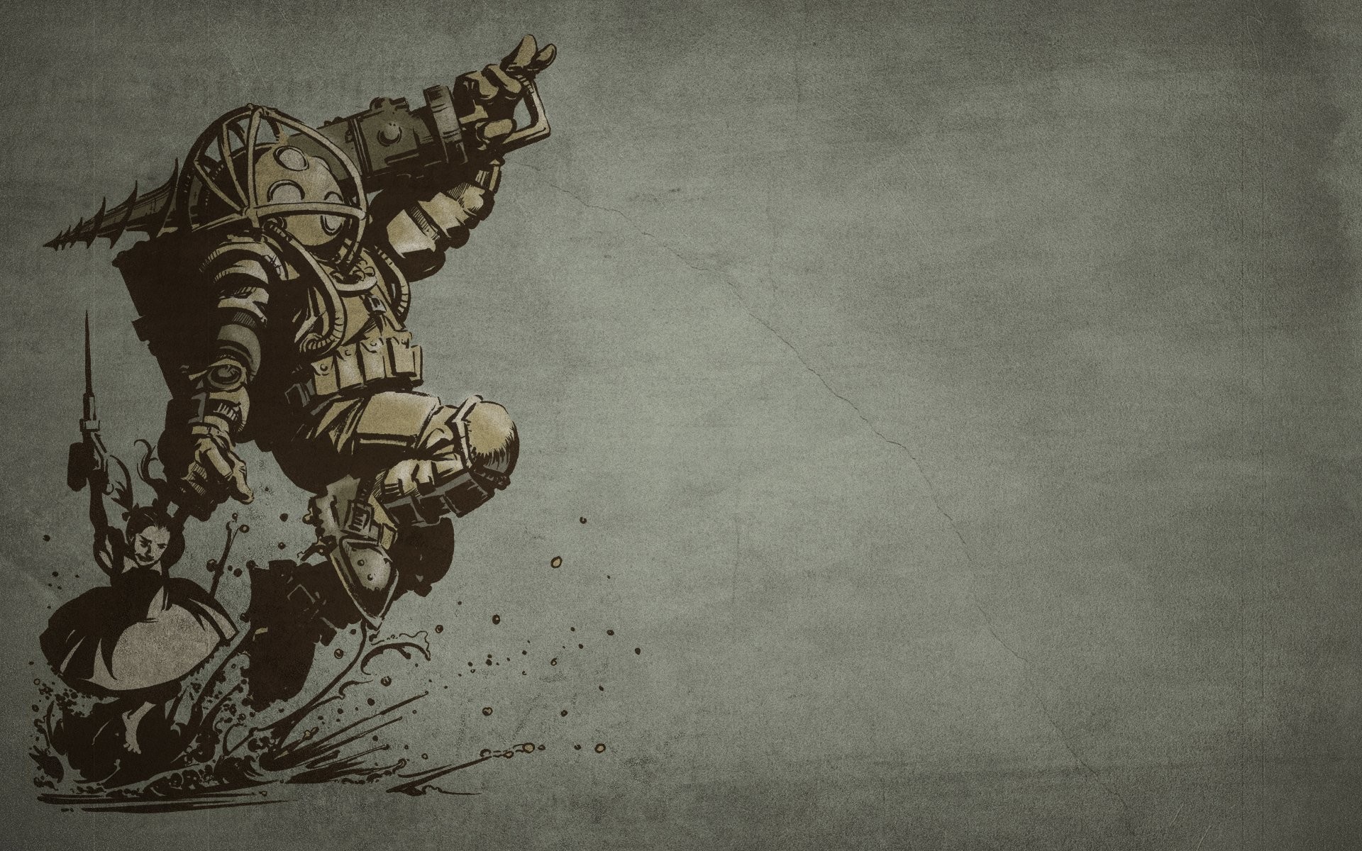 Big Daddy, Little Sister, BioShock, Schizzo, Grigio, Full HD, wallpaper desktop
