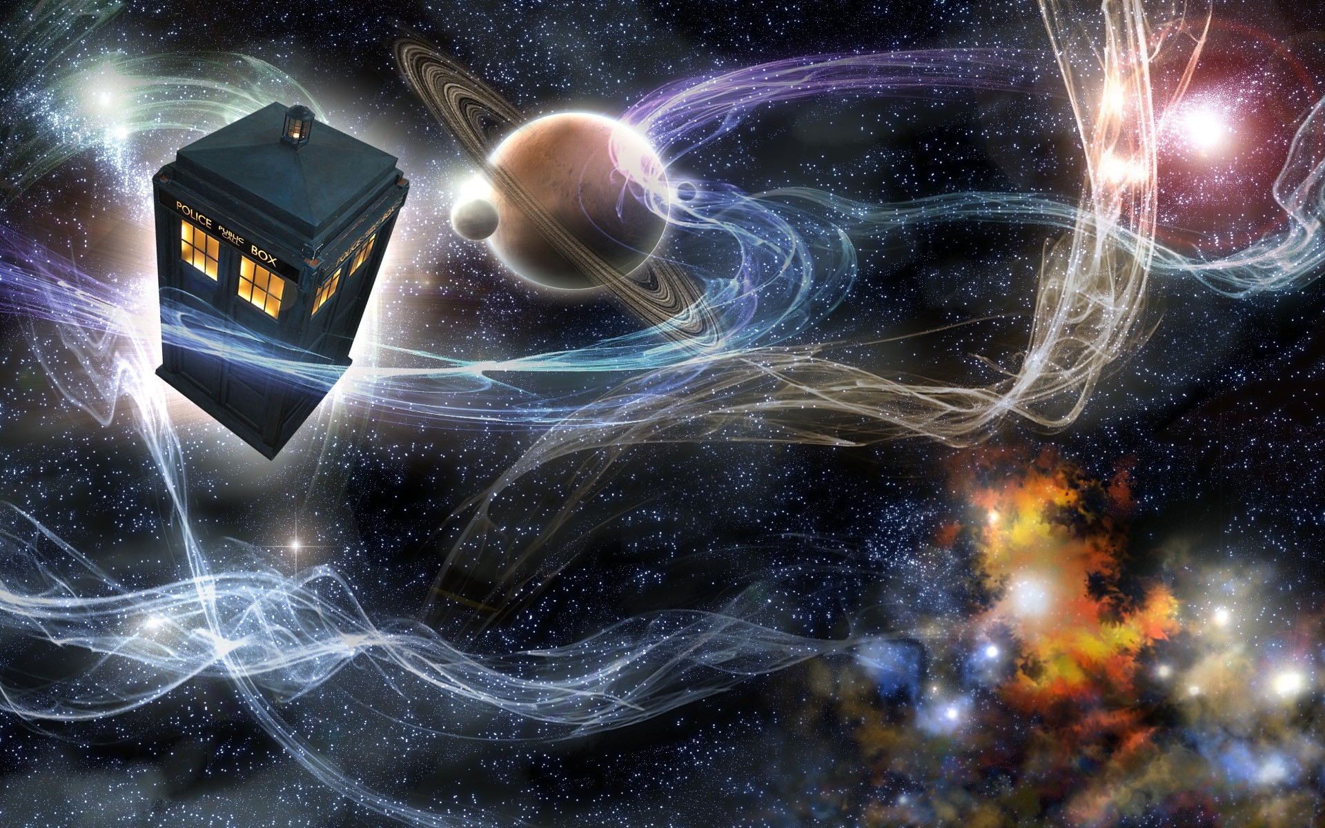 TARDIS, Doctor Who, Saturno, Spazio, Nebulosa, Full HD, sfondo per portatile
