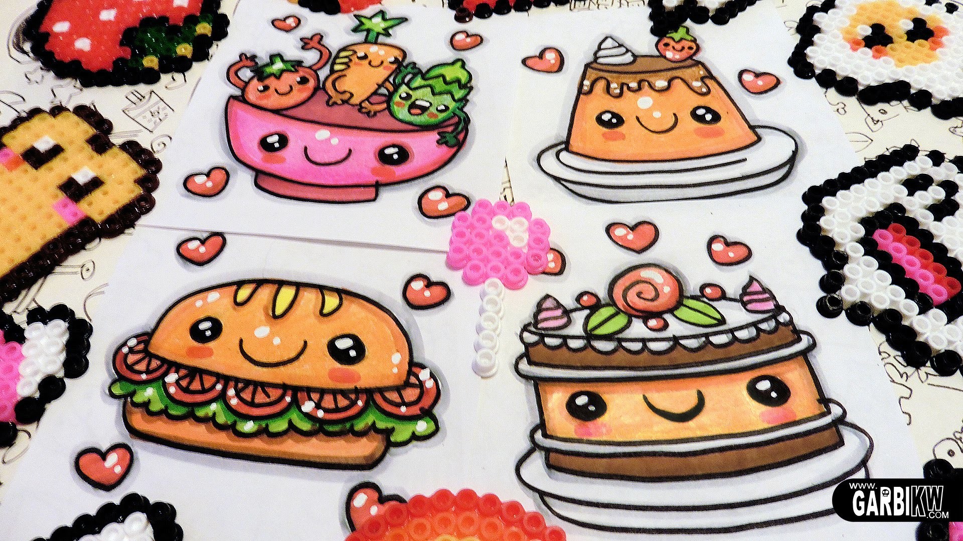 Garbi KW, Hamburger, Torta, Budino, Pixel art, Kawaii, Full HD, sfondo per portatile
