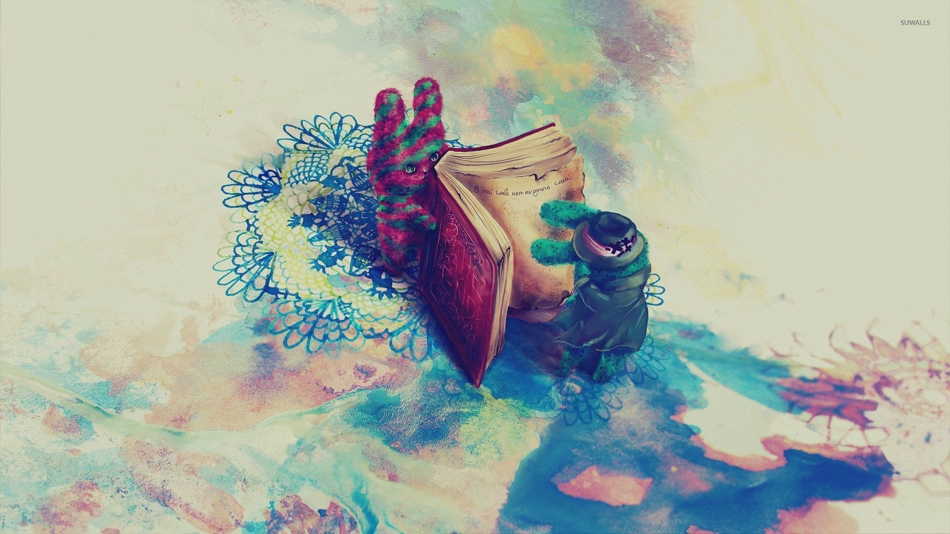 Libro, Acquerello, Arte astratta, Fantasia, 16:9 Full HD, wallpaper widescreen