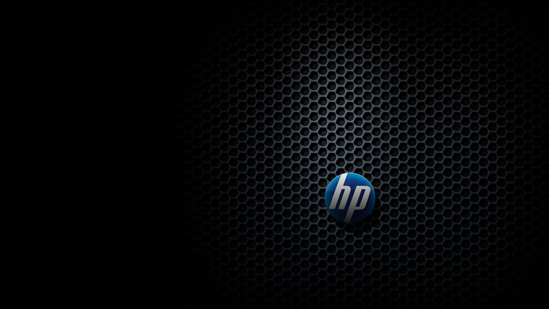 Logo HP, Hewlett-Packard, Texture esagonale, Sfondo nero, Minimalismo, wallpaper desktop Full HD