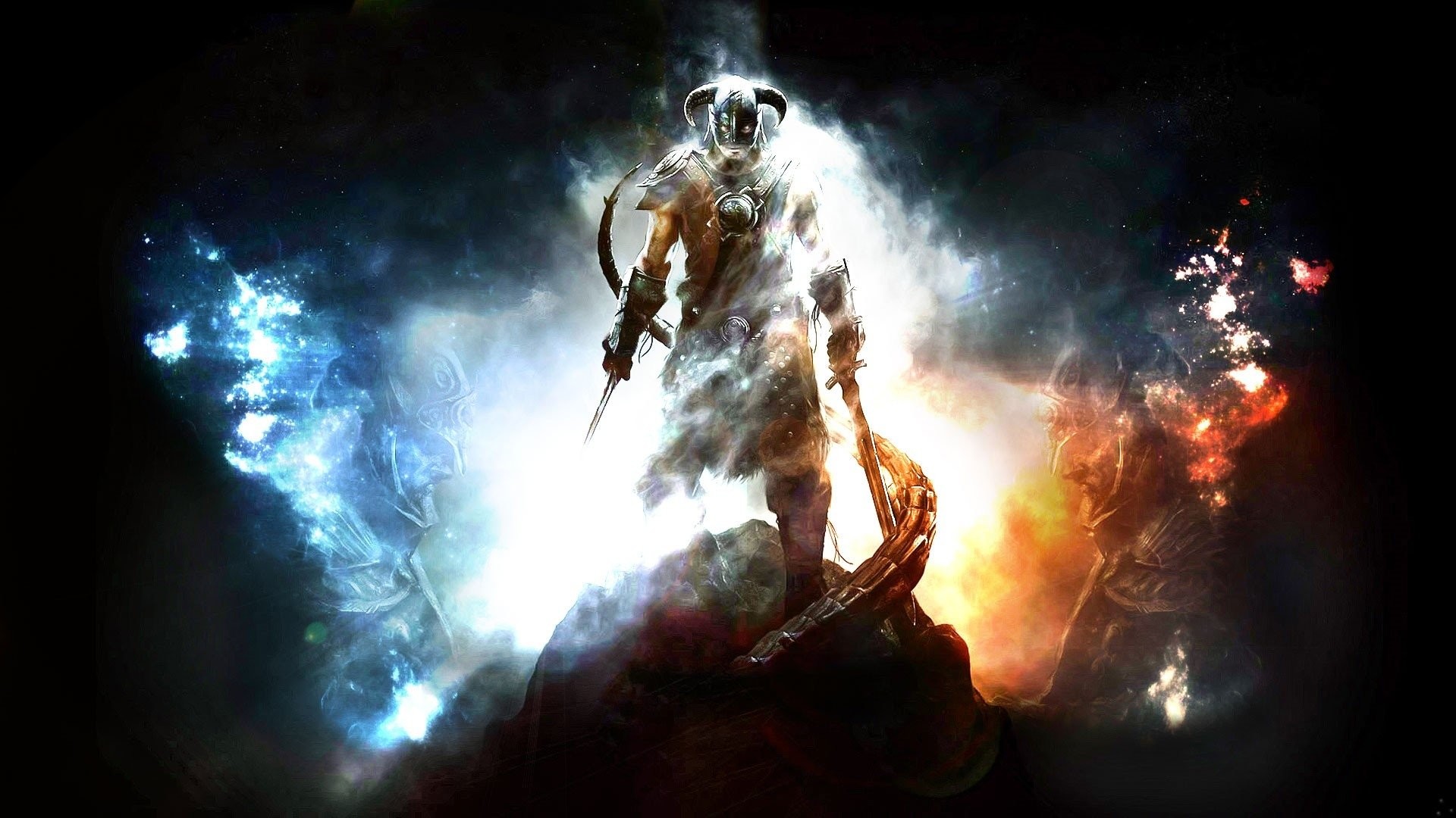 Dovahkiin, The Elder Scrolls V: Skyrim, Magia, Fuoco e ghiaccio, sfondo desktop 1080p