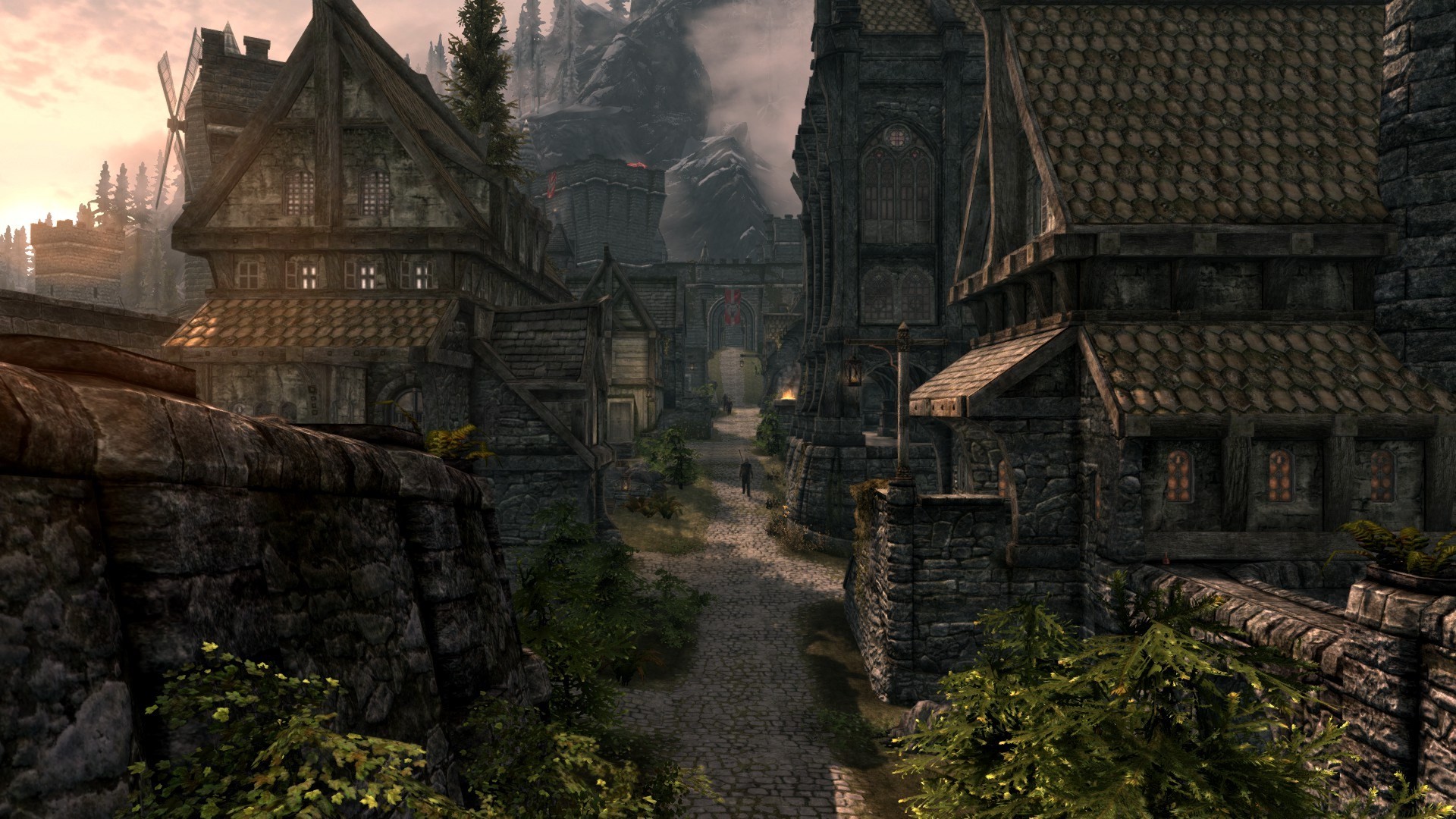 The Elder Scrolls V: Skyrim, Riften, Case di legno, Villaggio, Full HD, sfondo Windows 11