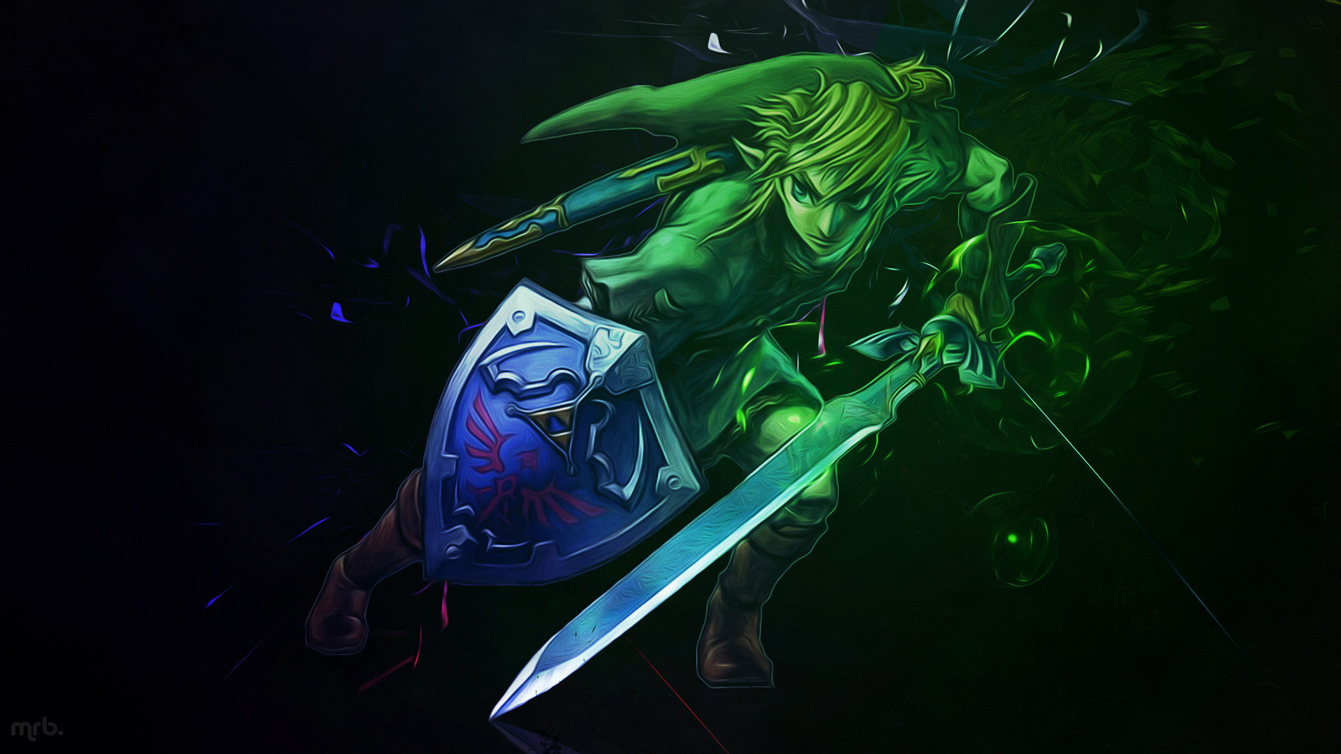 Link, Scudo Hylia, Spada, Verde, 16:9 Full HD, sfondo widescreen