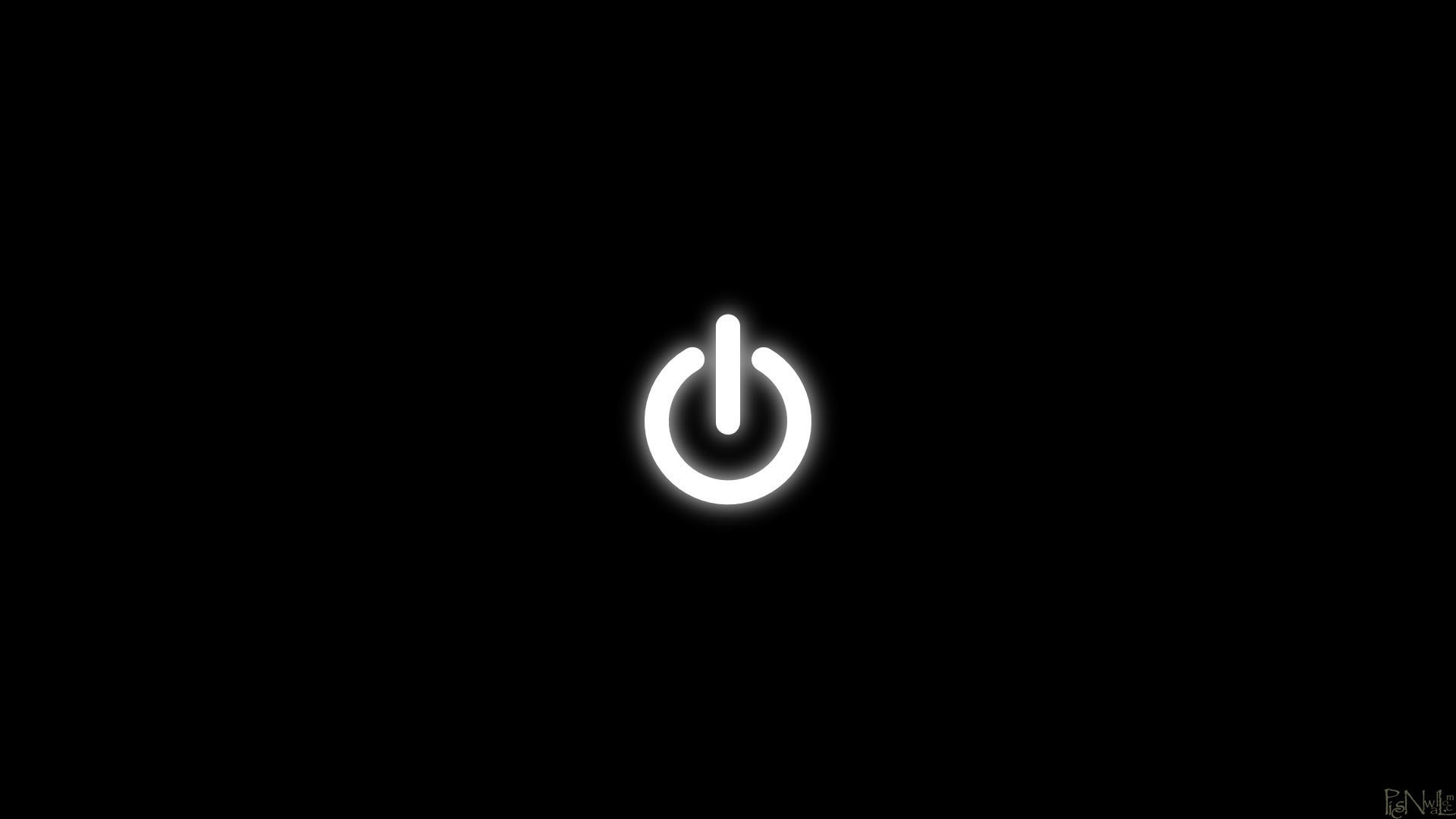 Simbolo di accensione, Pulsante power, Sfondo nero, 16:9 Full HD, wallpaper widescreen