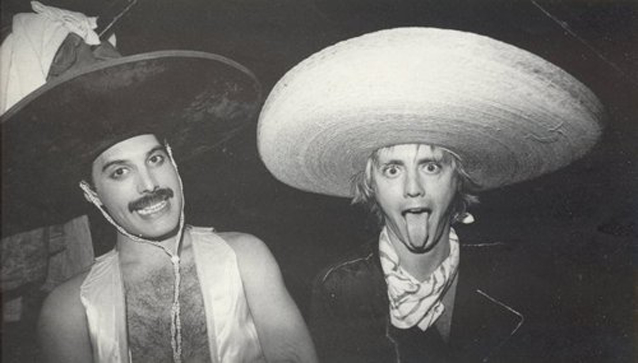 Freddie Mercury, Roger Taylor, Sombrero, Bianco e nero, Foto d'epoca, sfondo Full HD per portatile