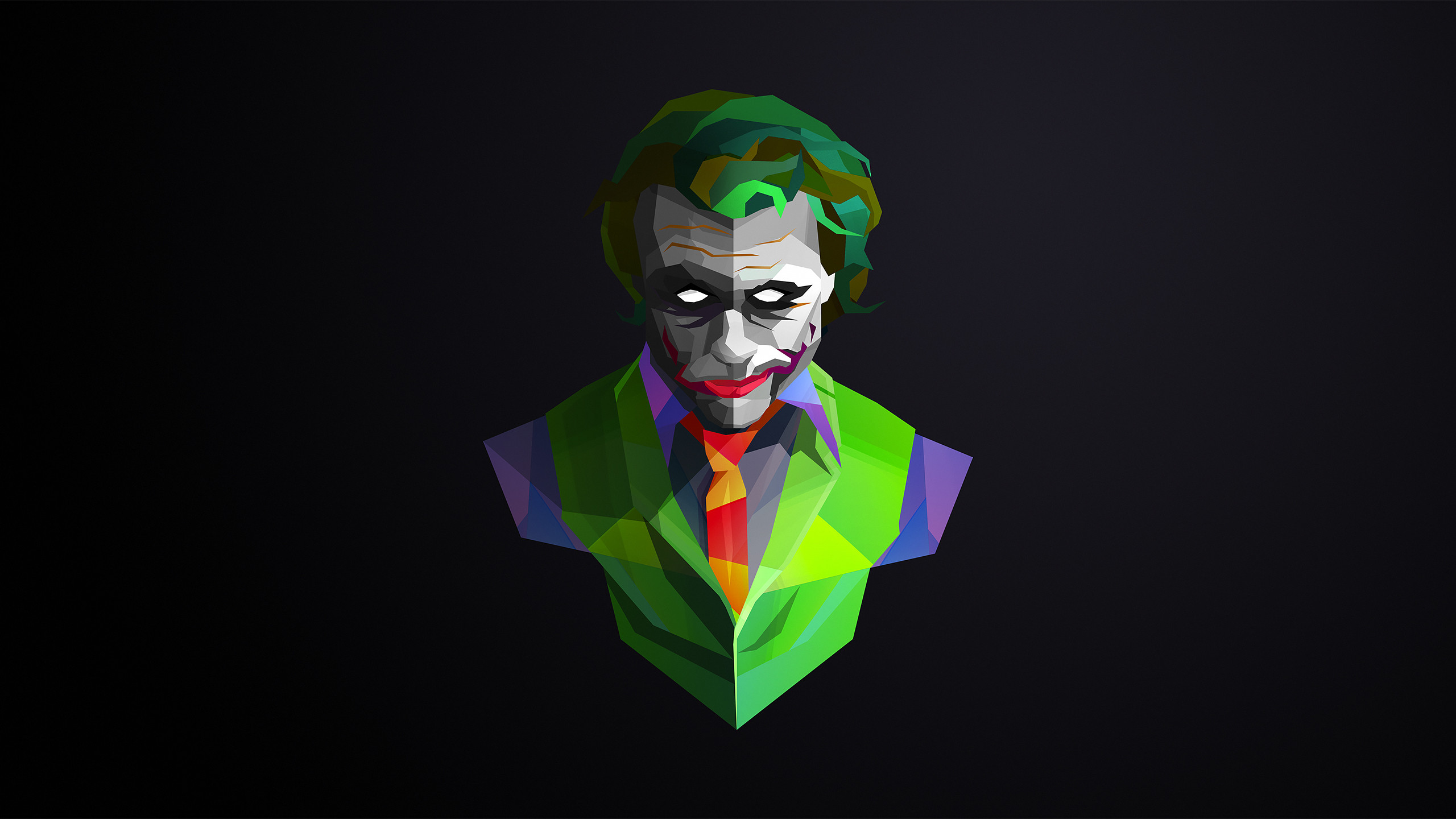 Joker, Heath Ledger, Il cavaliere oscuro, Low poly, Sfondo scuro, wallpaper desktop 2K