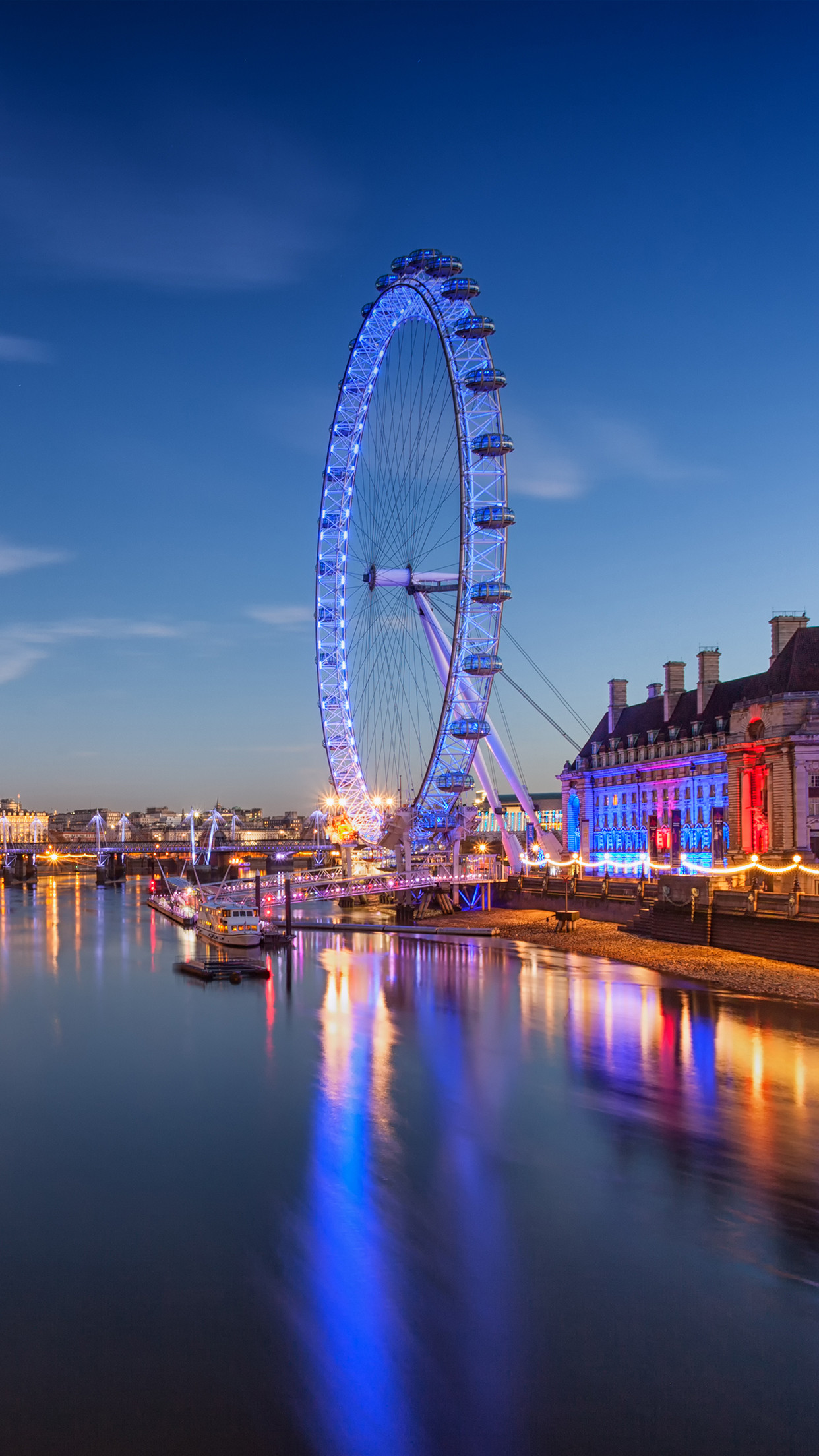 London Eye, Londra, Tamigi, Notte, sfondo iPhone Full HD