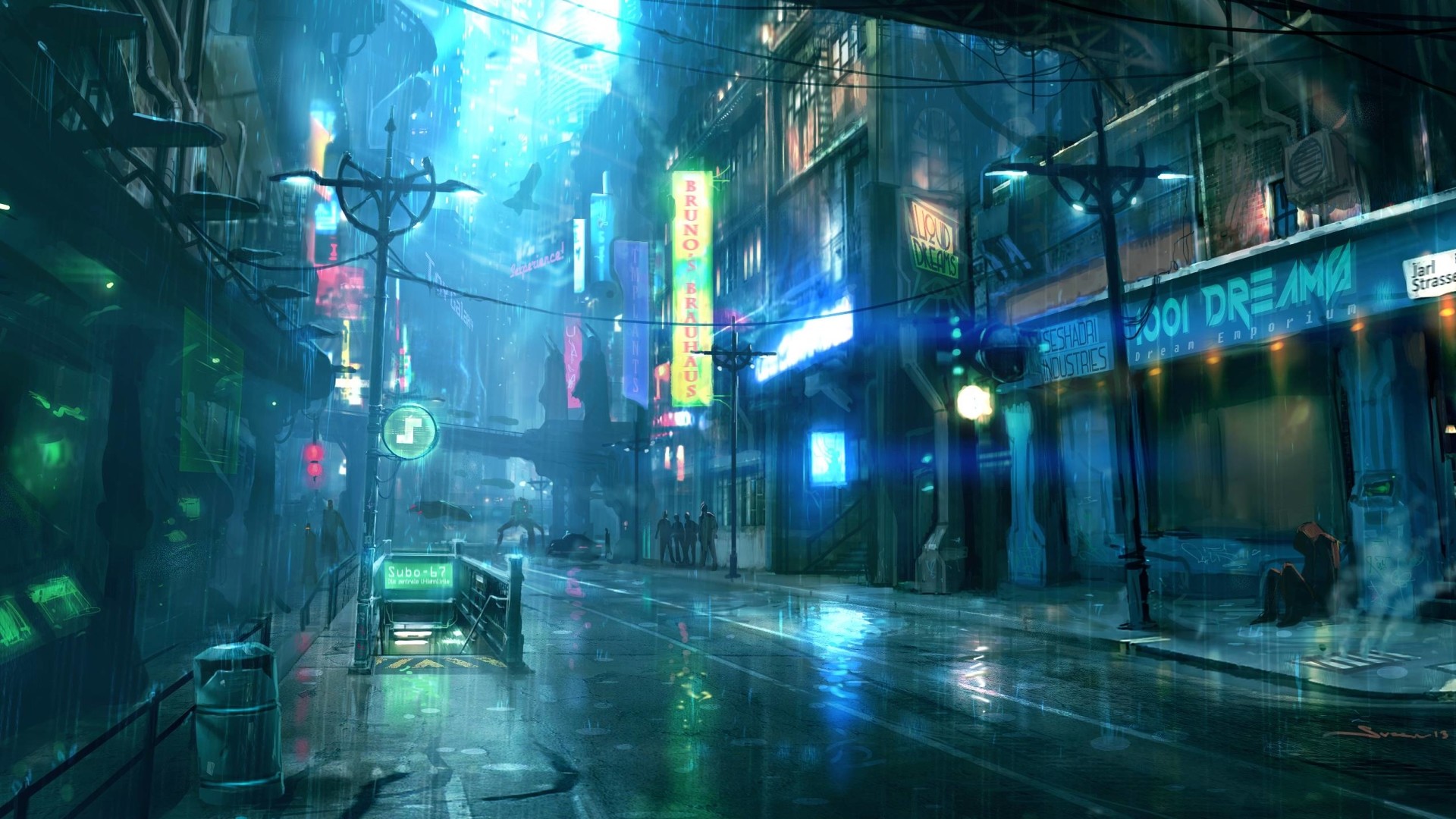 Città cyberpunk, Strada, Neon, Pioggia, Full HD, wallpaper per PC