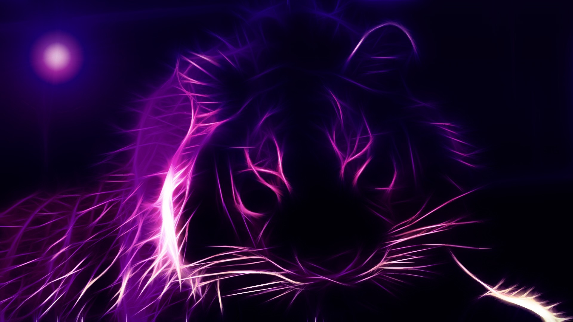 Tigre, Viola, Arte frattale, Sfondo nero, Full HD, wallpaper per computer