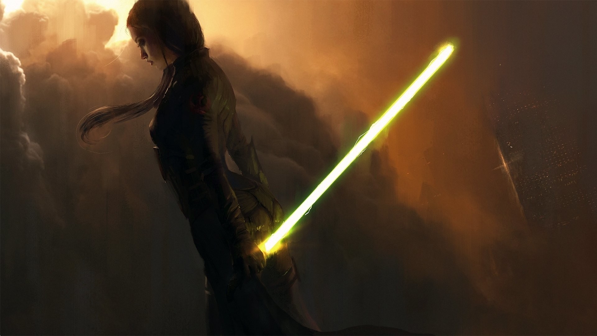 Spada laser, Guerriera, Silhouette, Star Wars, Full HD, sfondo Windows 11