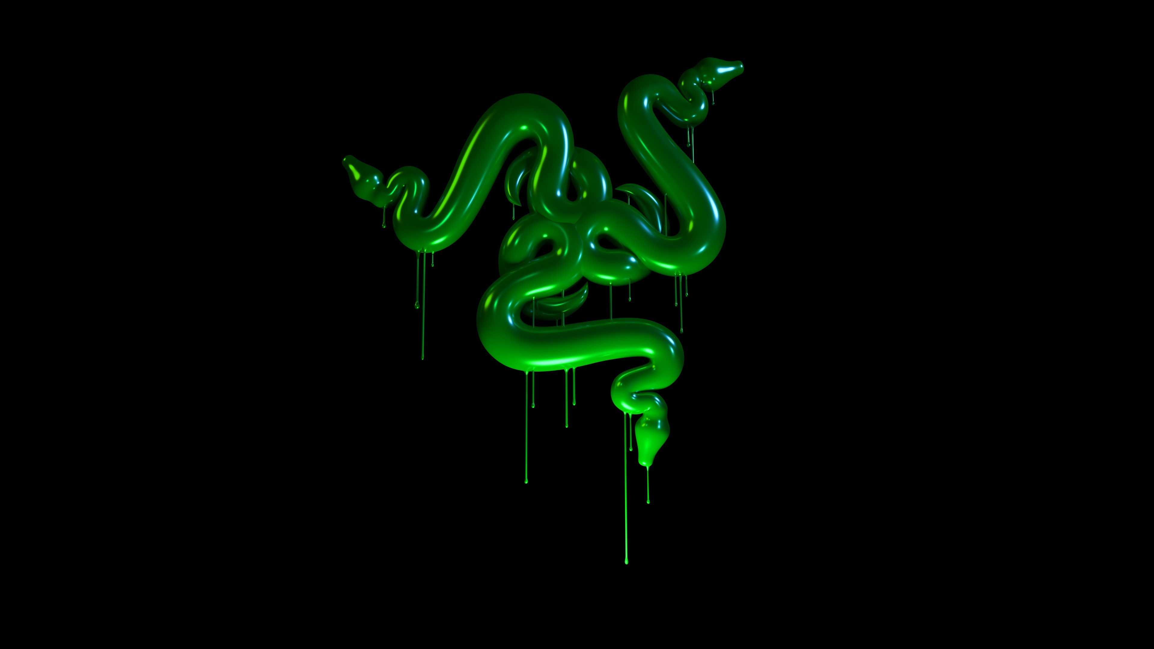 Razer, Logo Razer 3D, Gocciolamento, Verde lucido, 4K, wallpaper desktop