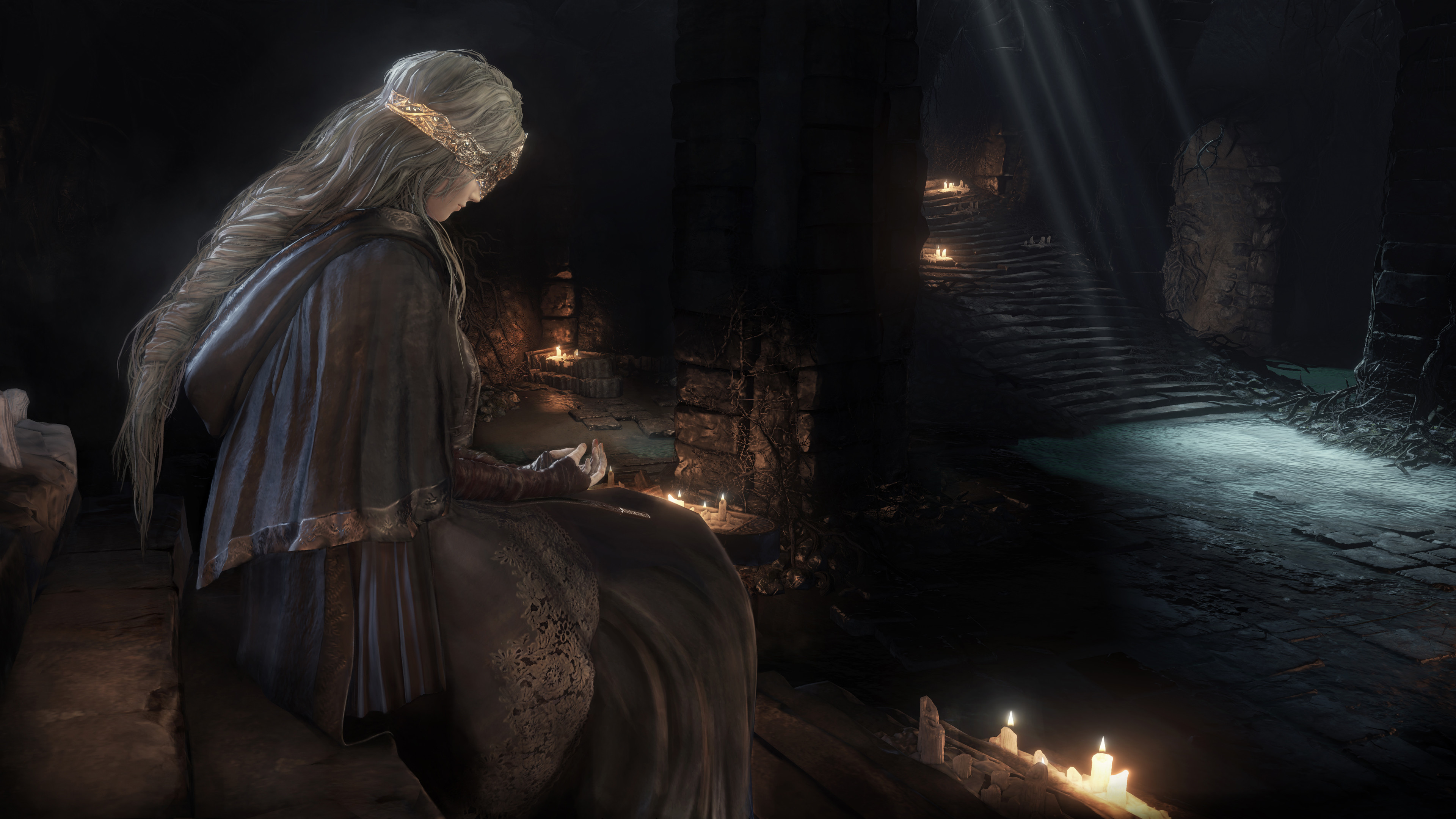 Custode del Fuoco, Dark Souls III, Santuario, Candele, 4K, sfondo per PC e portatile