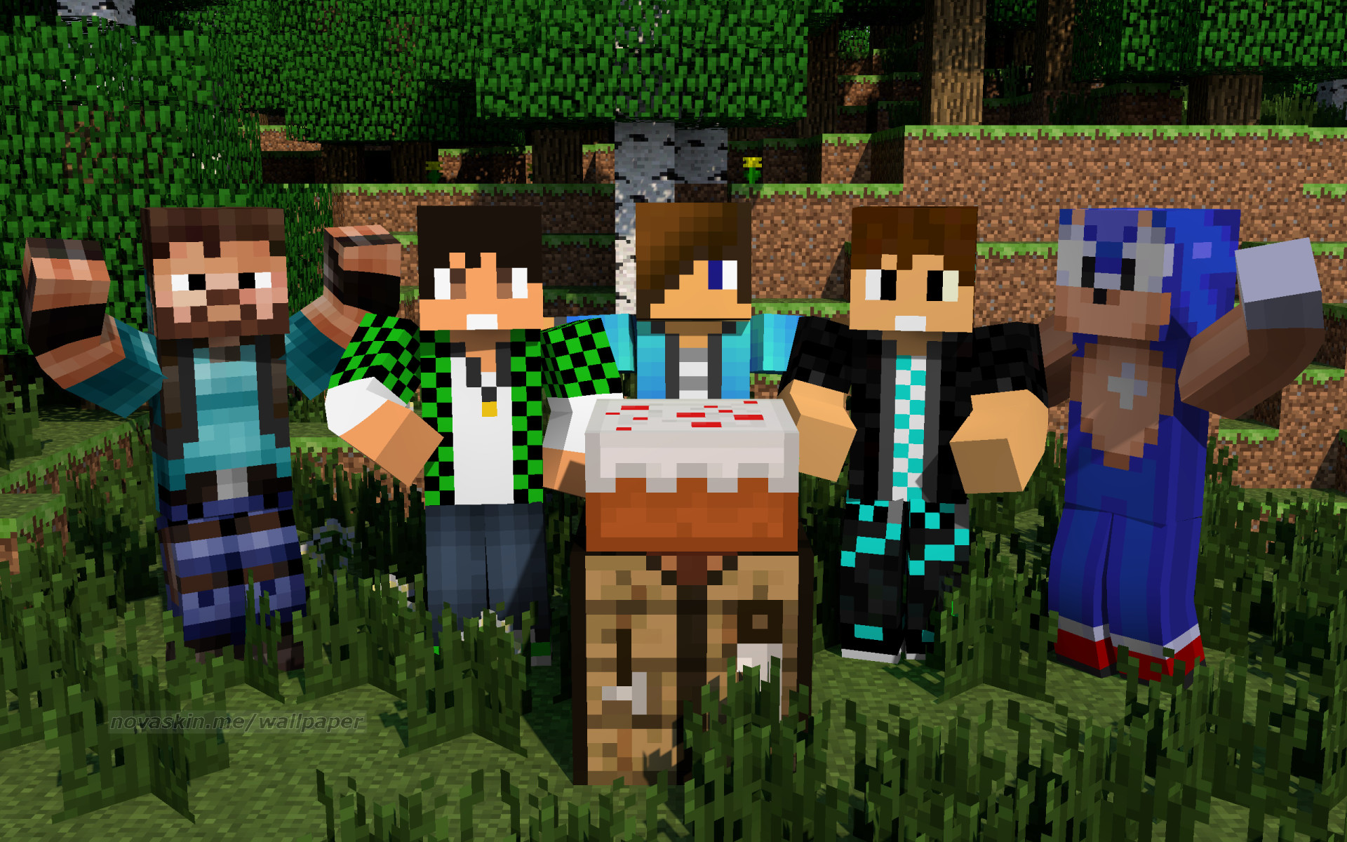 Minecraft, Novaskin, Sonic, Torta, Gruppo, 1920x1200, immagine di sfondo