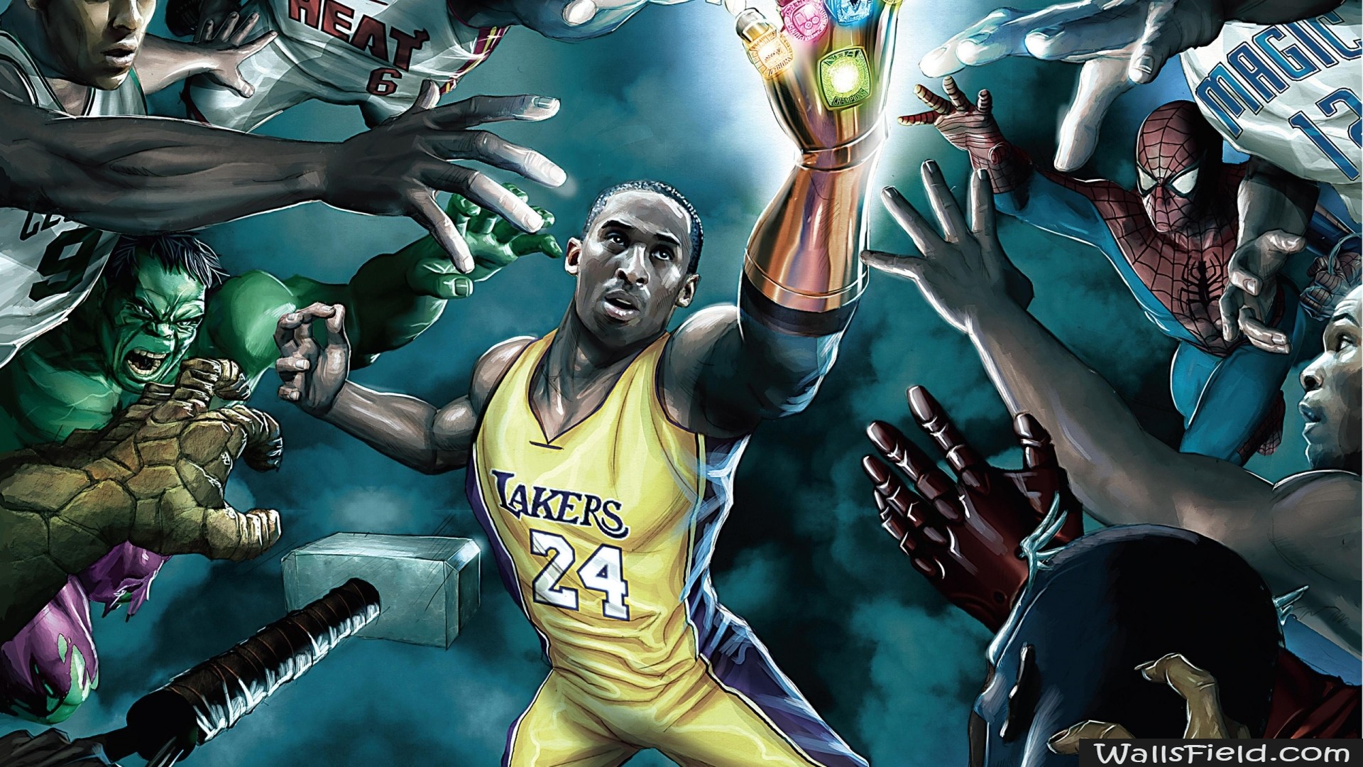 Kobe Bryant, Los Angeles Lakers, Hulk, Spider-Man, Fumetto, 1920x1080, immagine di sfondo