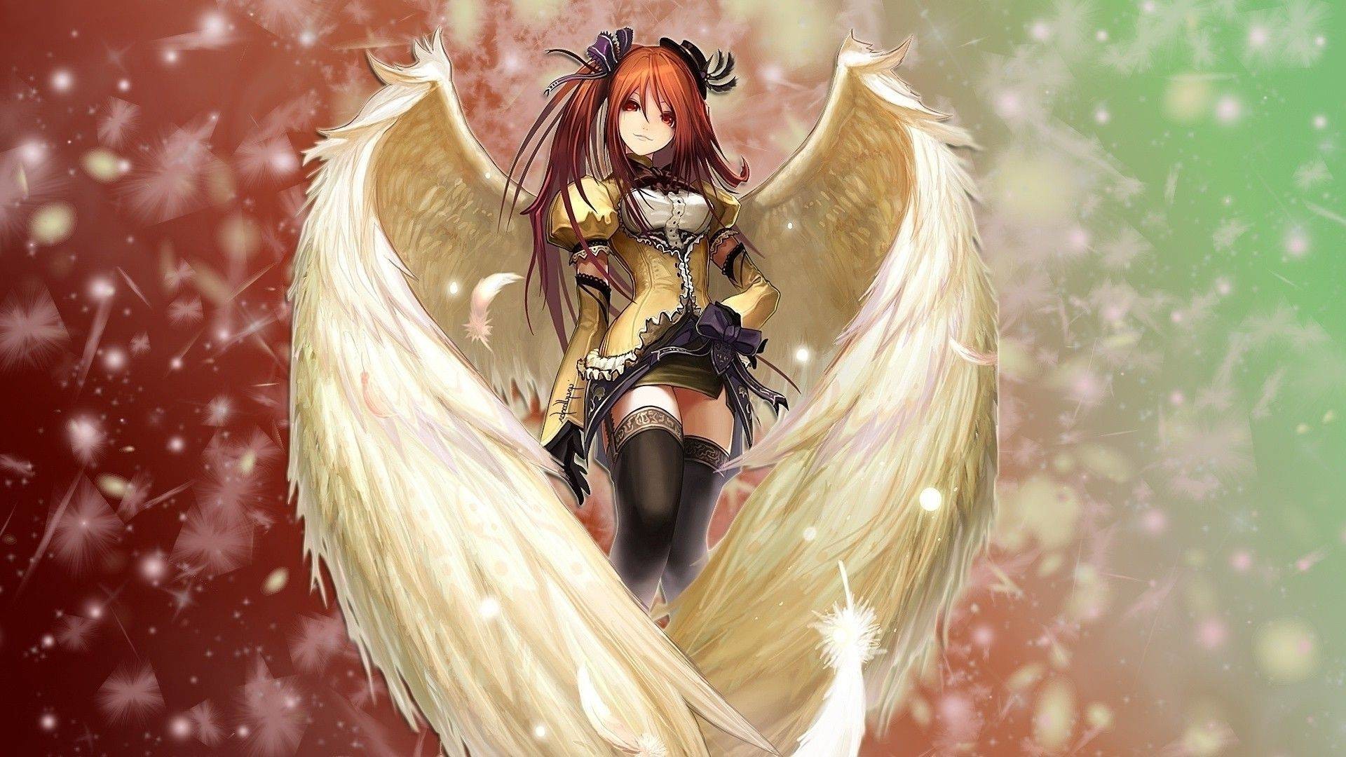 Ragazza angelo, Ali, Anime, Neve, Fantasy, Full HD 1080p, sfondo desktop