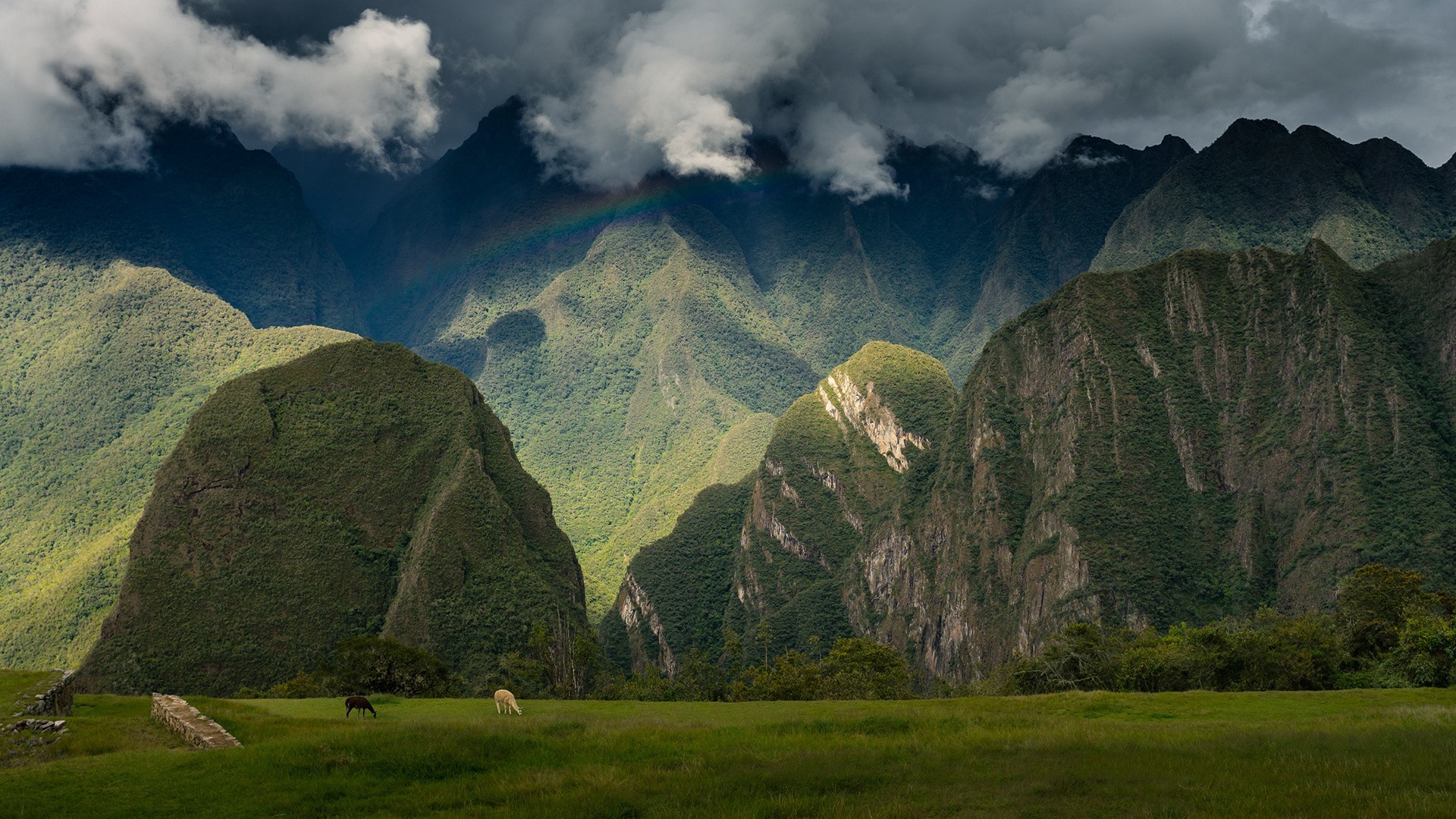 Perù, Ande, Arcobaleno, Montagne verdi, 16:9 Full HD, wallpaper widescreen