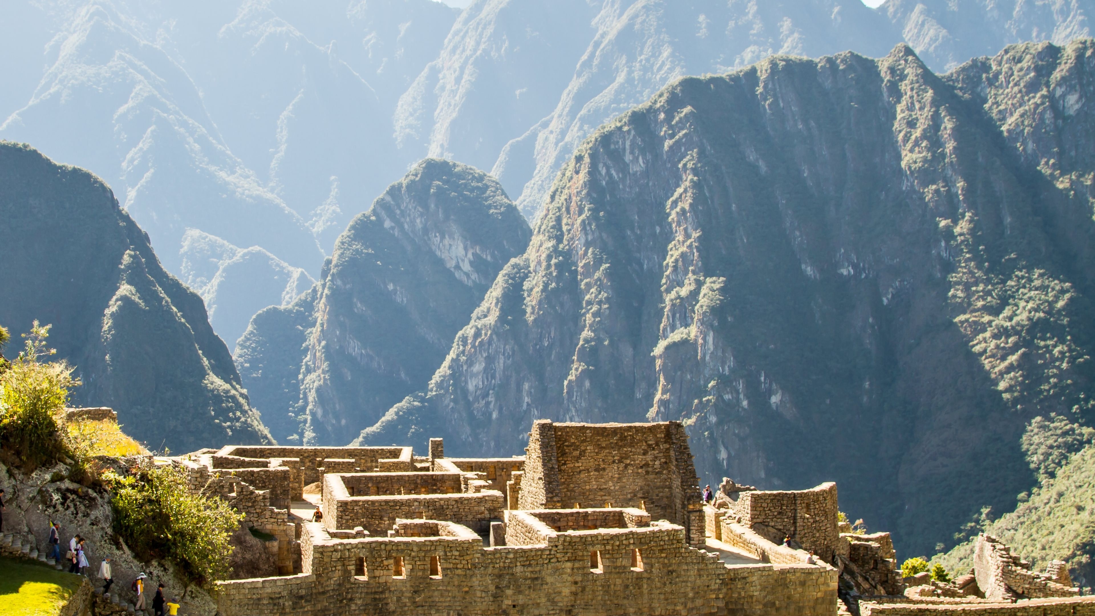 Machu Picchu, Perù, Ande, Muri di pietra, Controluce, 16:9 4K, sfondo widescreen
