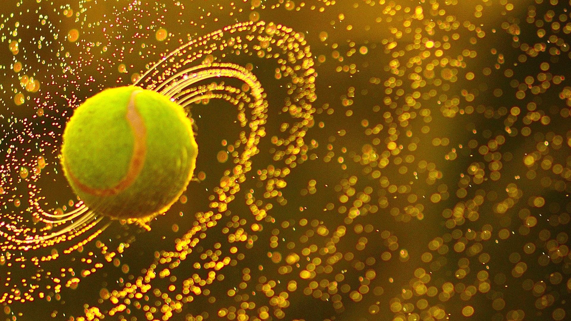 Pallina da tennis, Scintille, Arte digitale, Oro, 1920x1080, sfondo per PC