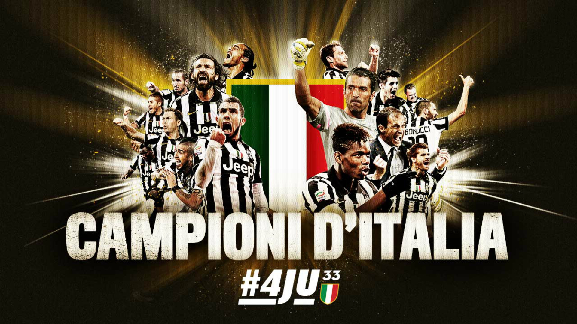 Juventus, Campioni d'Italia, #4JU33, Squadra, Tricolore, Full HD, sfondo per PC e portatile